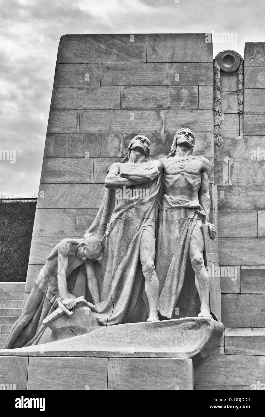 Stone sculpture at Vimy Ridge , Canadian , War Memorial , France Stock