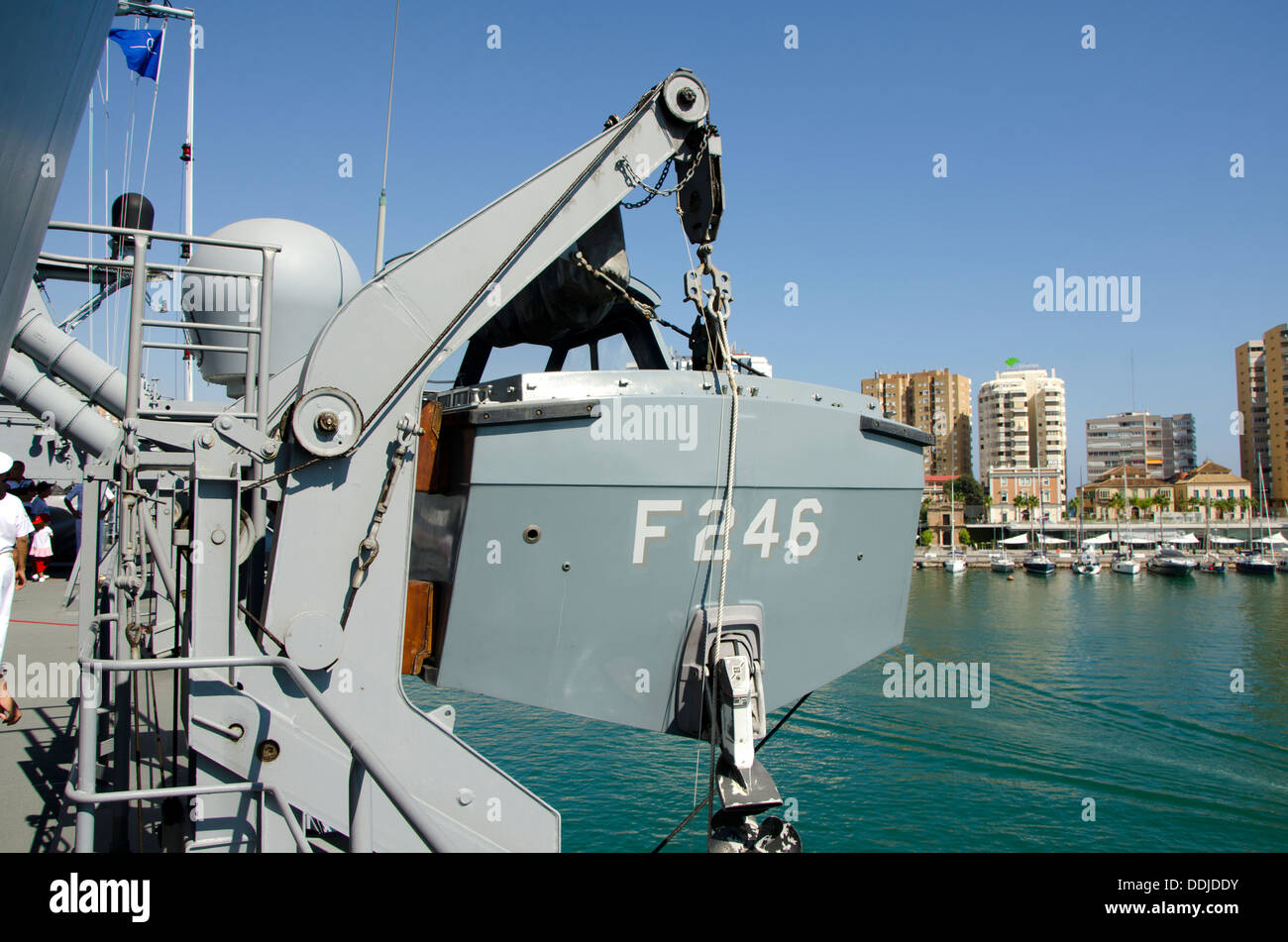 Lifeboat on turkish navy vessel Salih Reis in the port of Malaga, Spain. Stock Photo