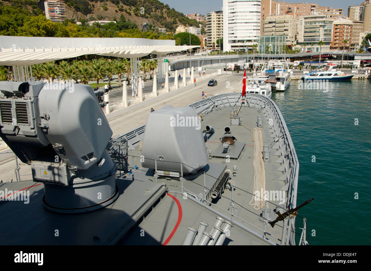 Turkish navy frigate Salih Reis of the Nato in the port of Malaga, Costa del Sol, Spain. Stock Photo