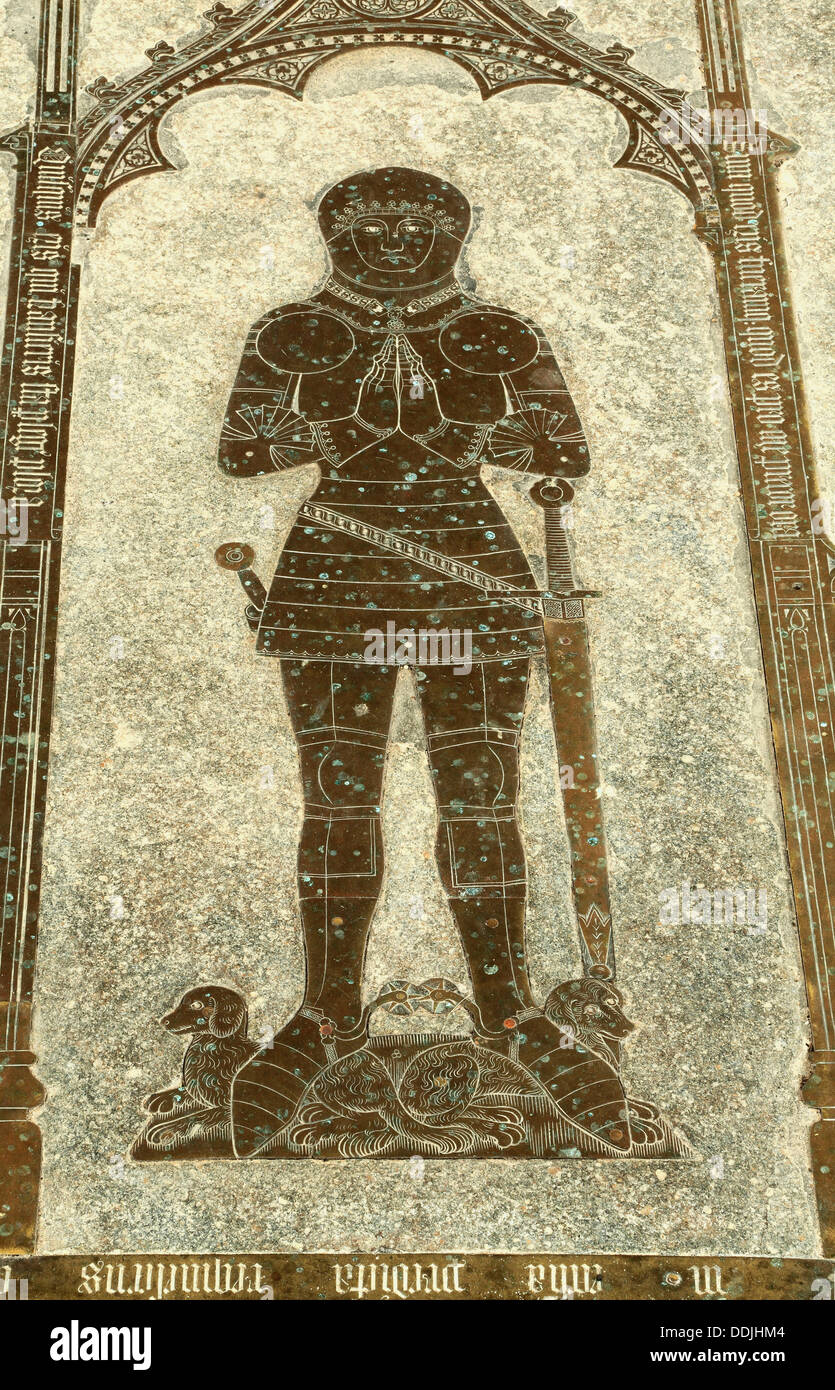 Burnham Thorpe, Sir William Calthorpe, 1420, monumental brass effigy with Lancastrian collar, Norfolk England UK medieval knight Stock Photo