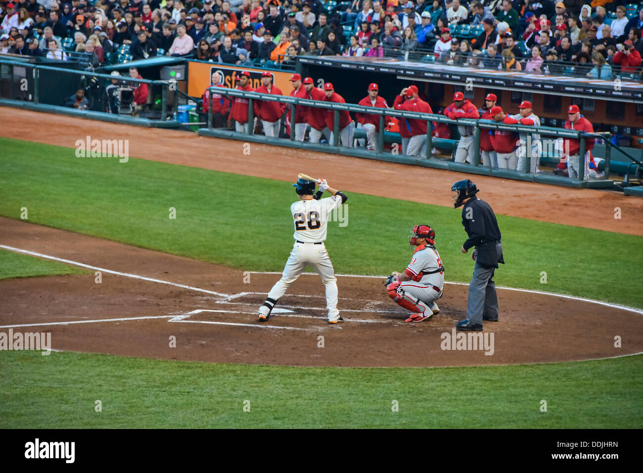 Buster Posey hitting for the San Francisco Giants at AT&T Park, San Francisco, California Stock Photo