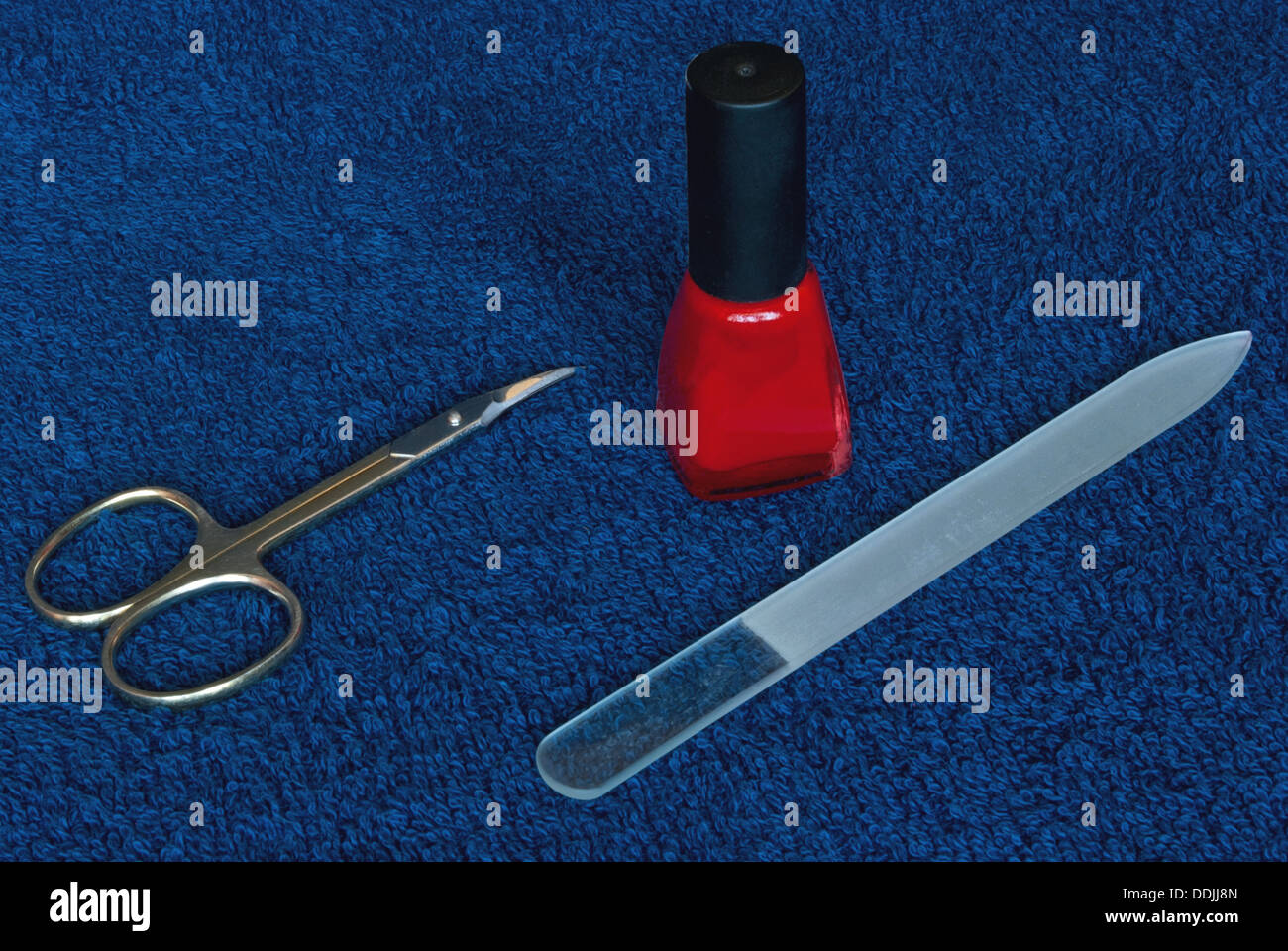 Composition of manicure set. Nail scissors and nail file Stock Photo