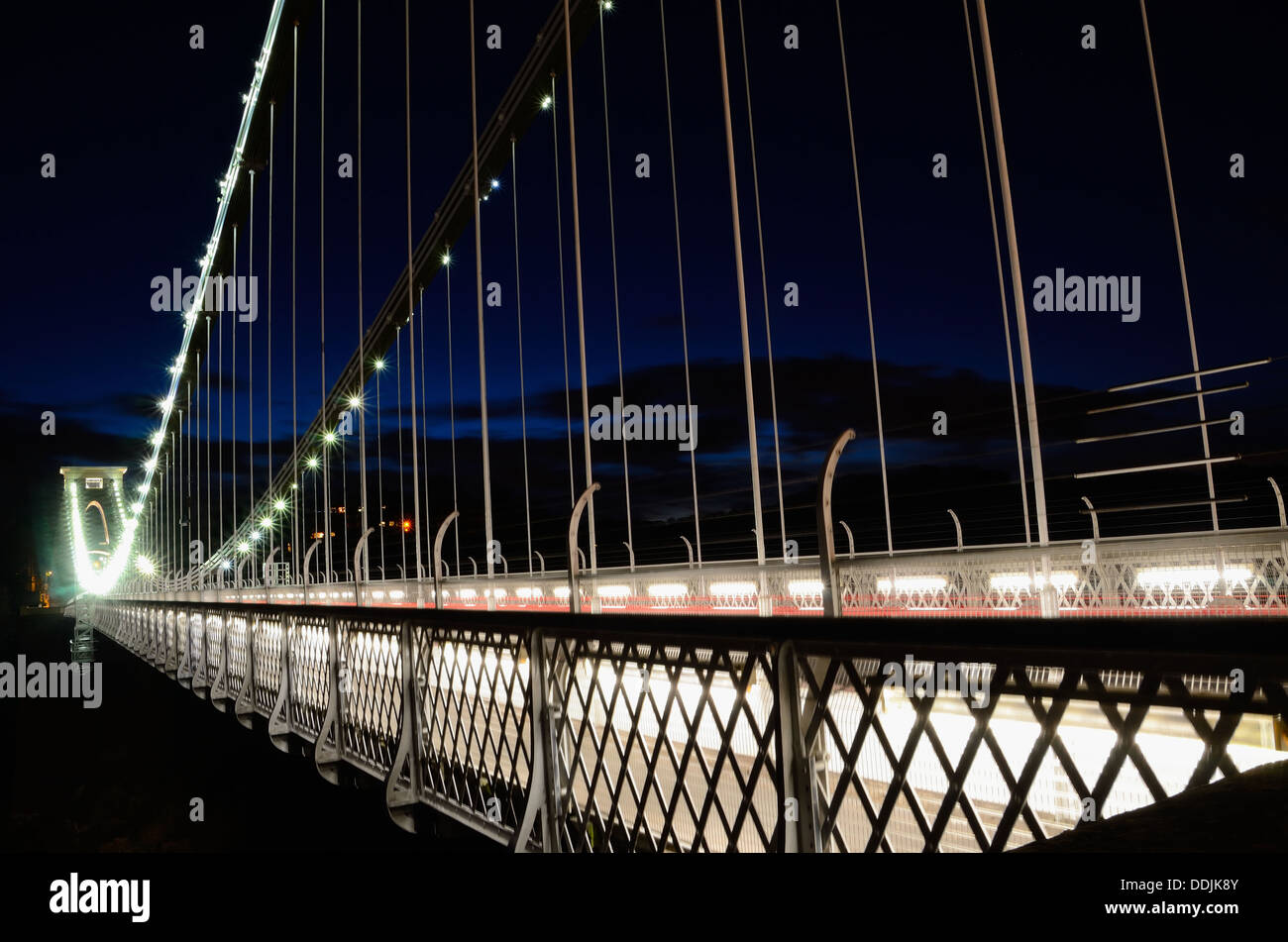 Clifton suspension bridge Bristol Clifton England UK at dusk light trails Stock Photo