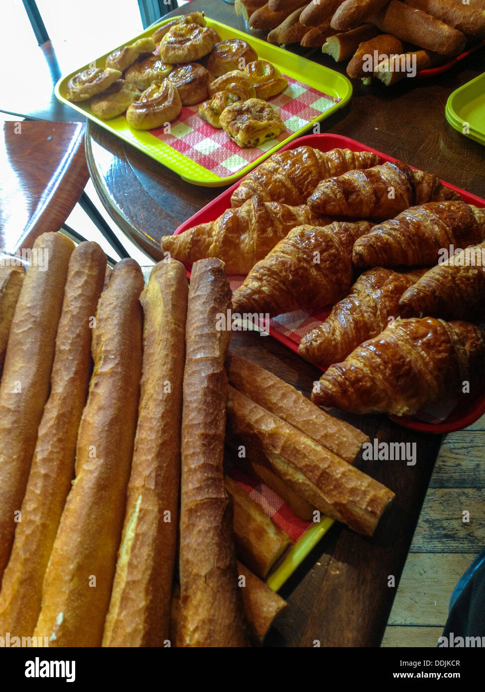 Paris, France, French Bread and Croissants, on display for Breakfast in