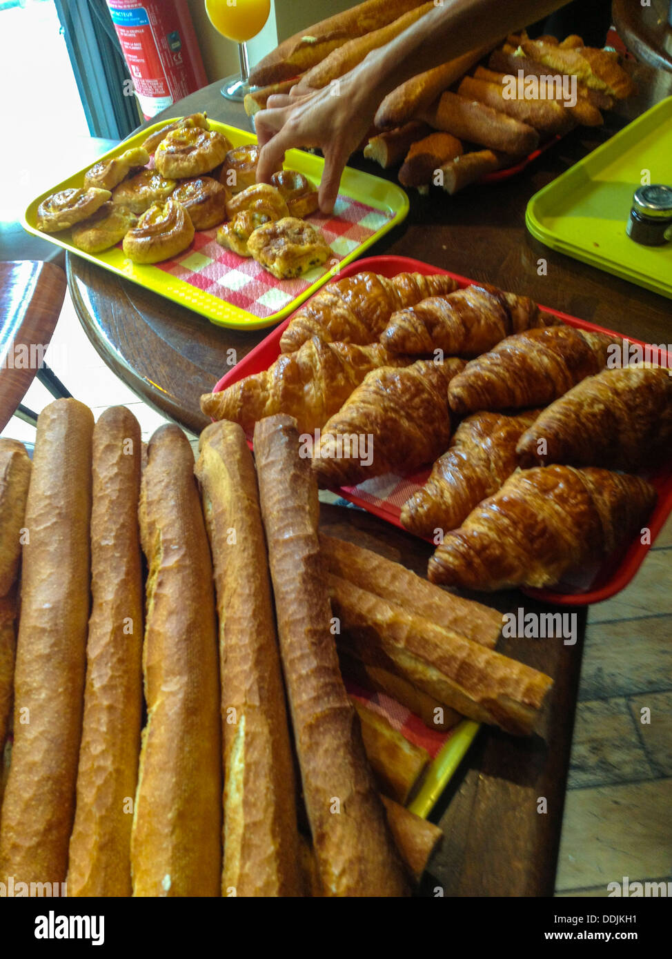 Paris, France, French Bread and Croissants, on display for Breakfast in