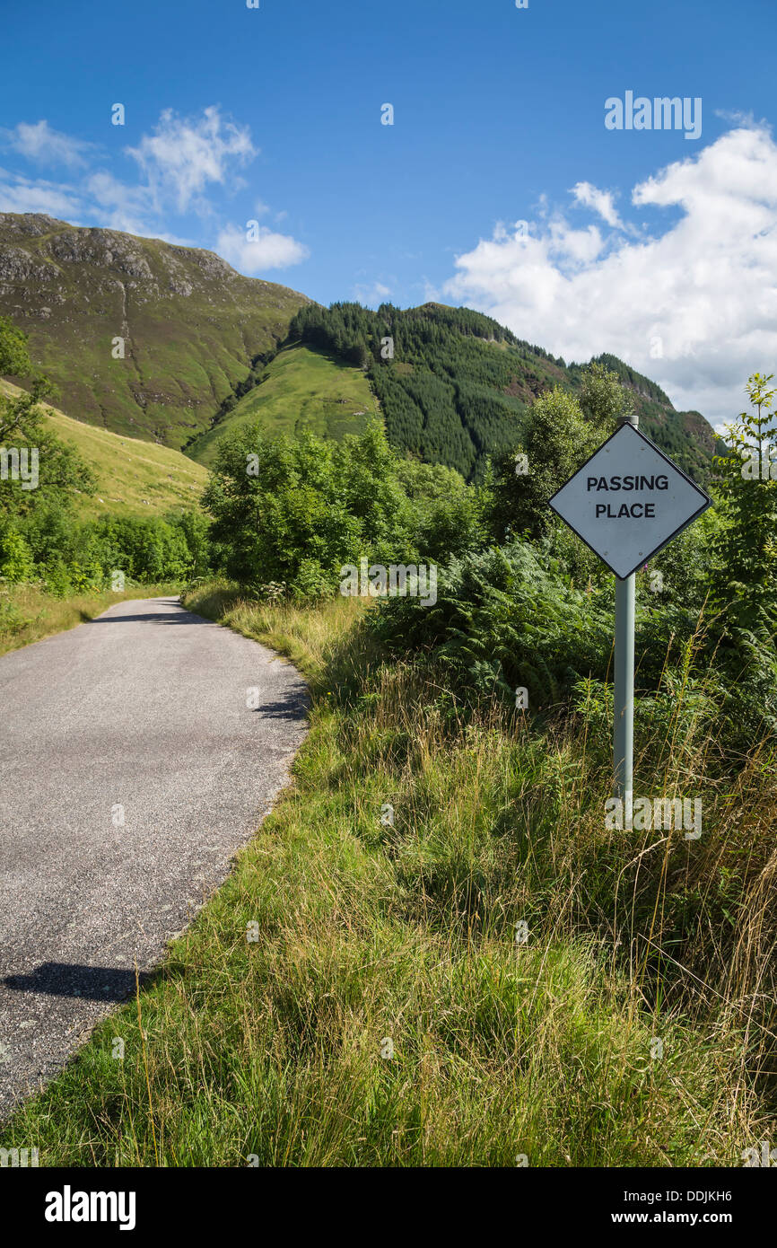 Passing place roadside sign, Wester Ross, Scotland Stock Photo