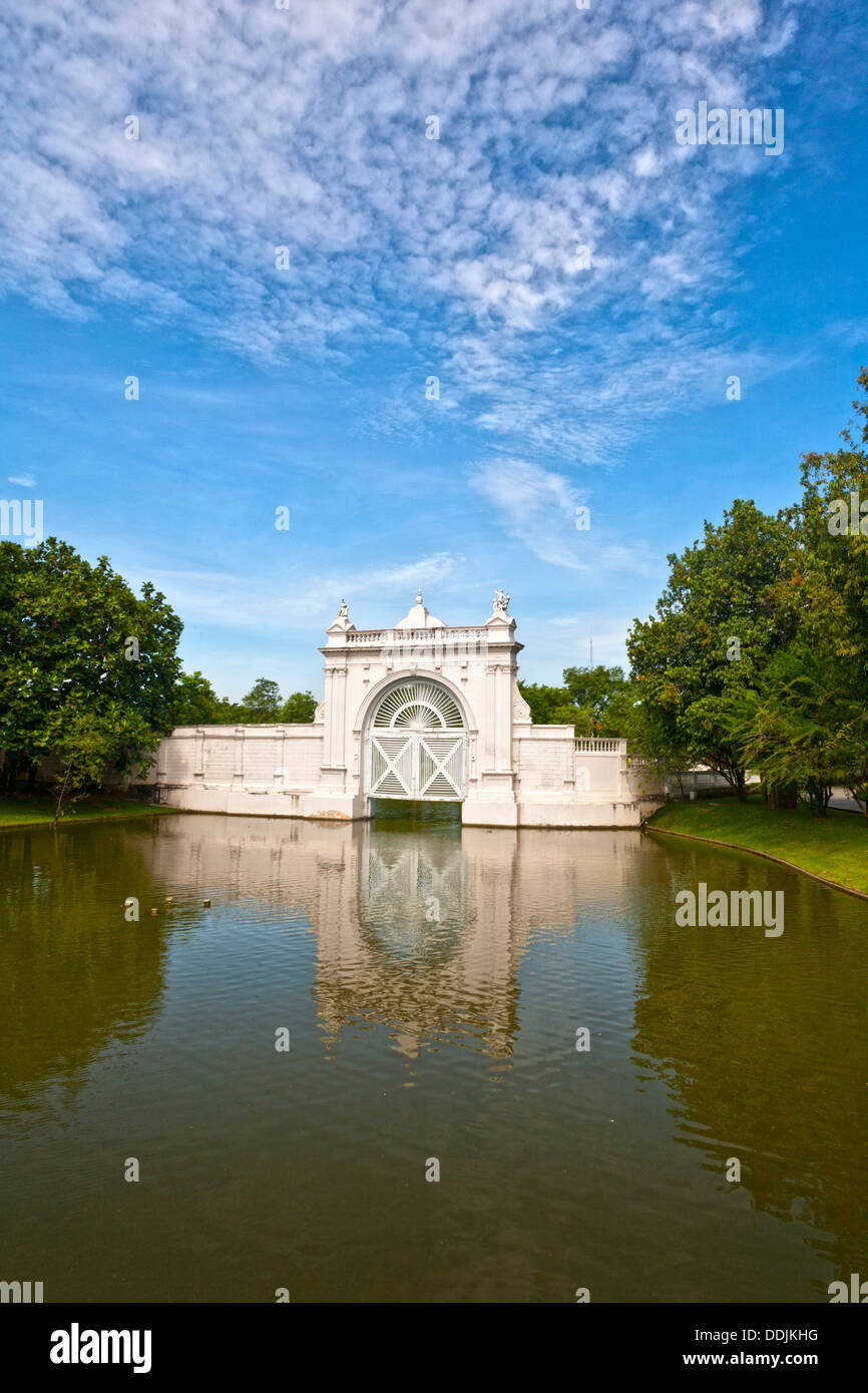 This gateway marks the division between the Inner and Outer Palaces at Bang Pa-In, Thailand. Stock Photo