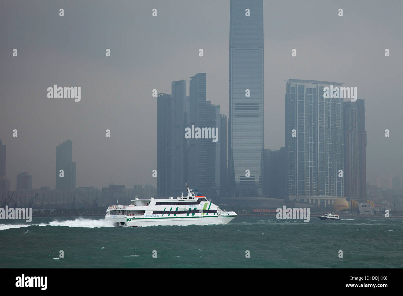The 118-story International Commerce Center towers over West Kowloon, Hong Kong. Stock Photo