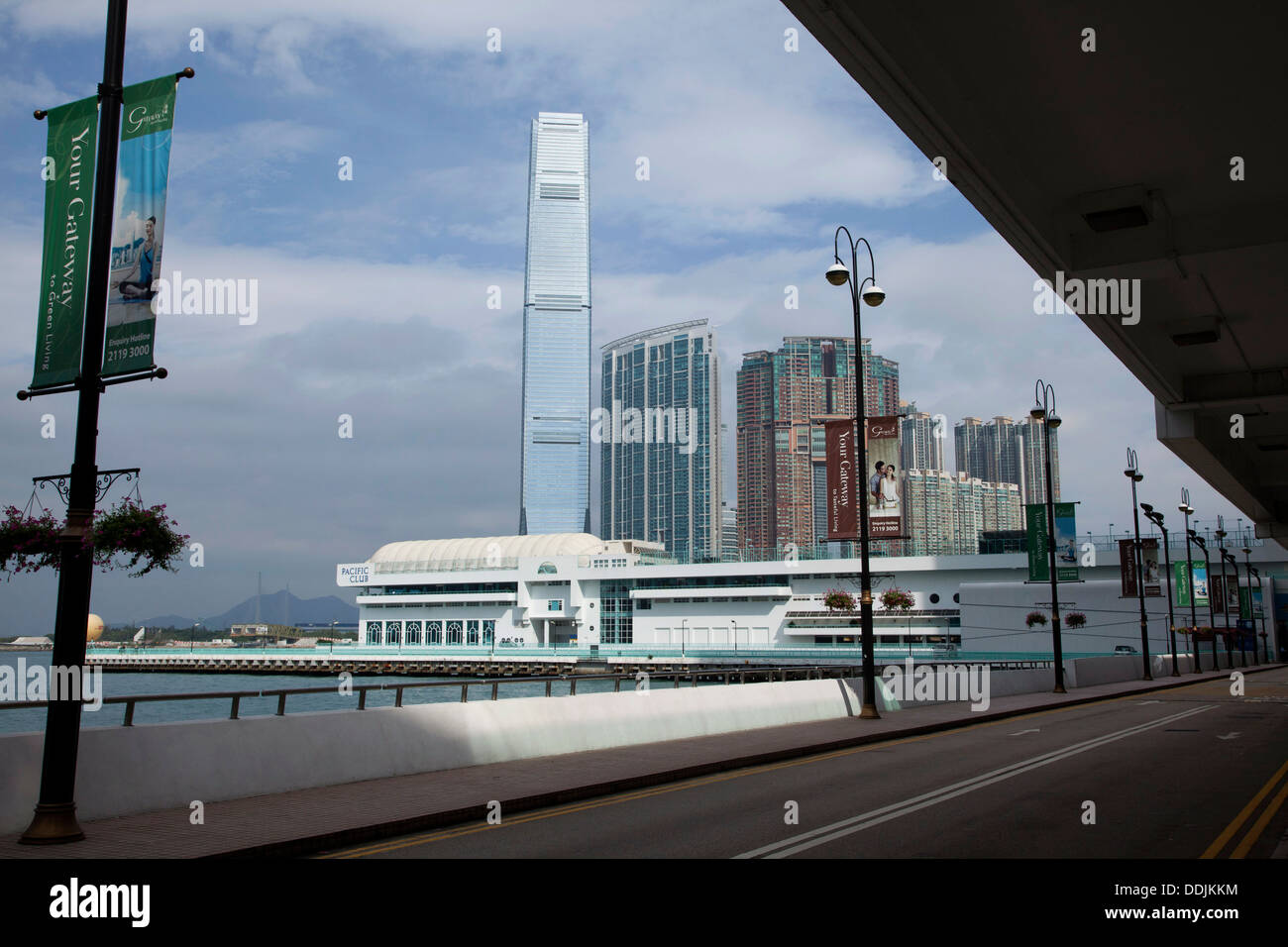 The 118-story International Commerce Center towers over West Kowloon, Hong Kong. Stock Photo