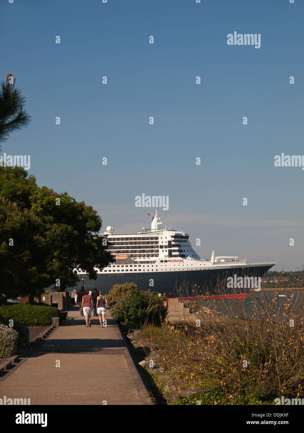 Cunard's ocean liner Queen Mary 2 passing Hythe Marina Southampton Hampshire England UK Stock