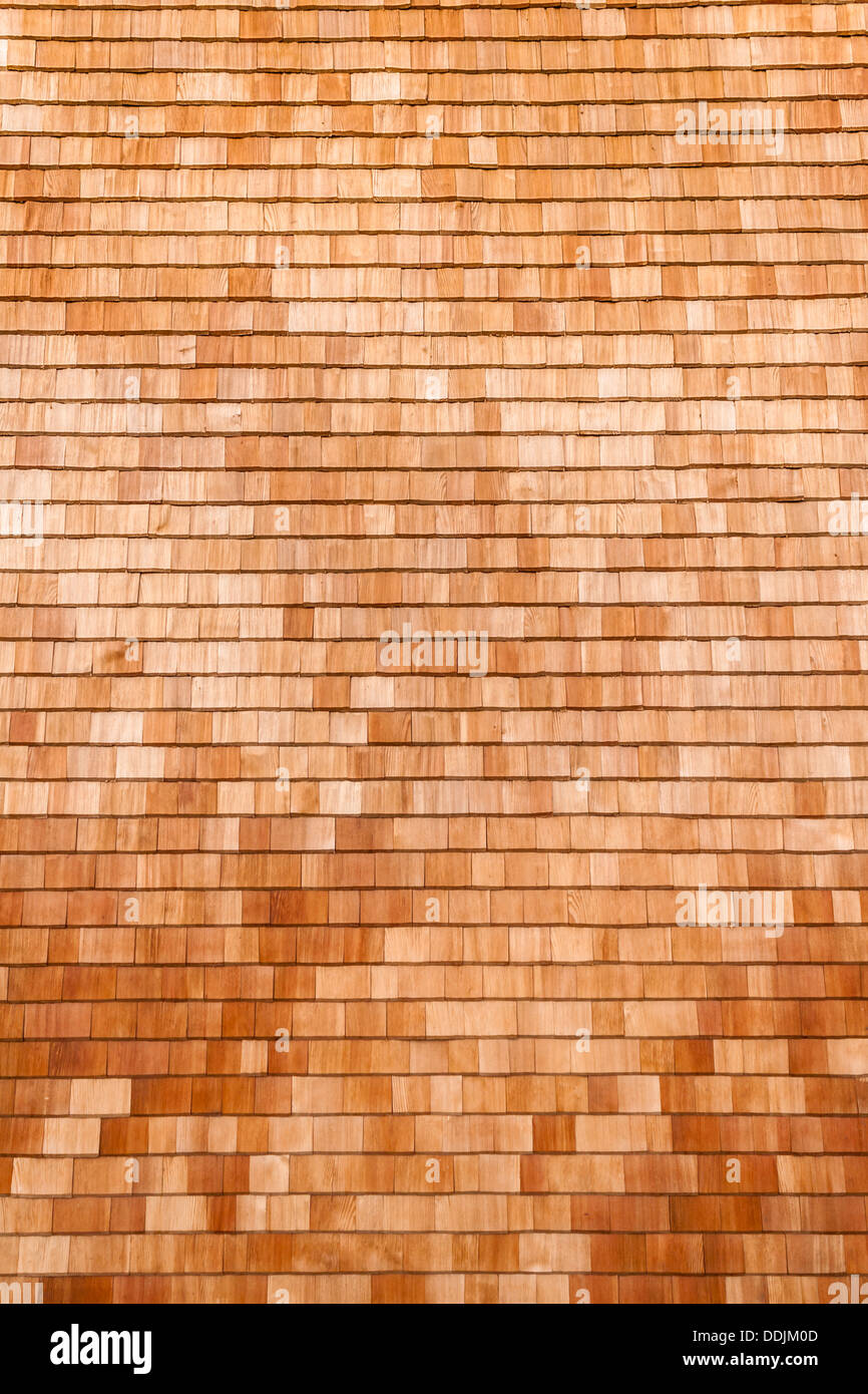 Cedar Wood (Shakes) Shingled Wall or Roof Section Stock Photo