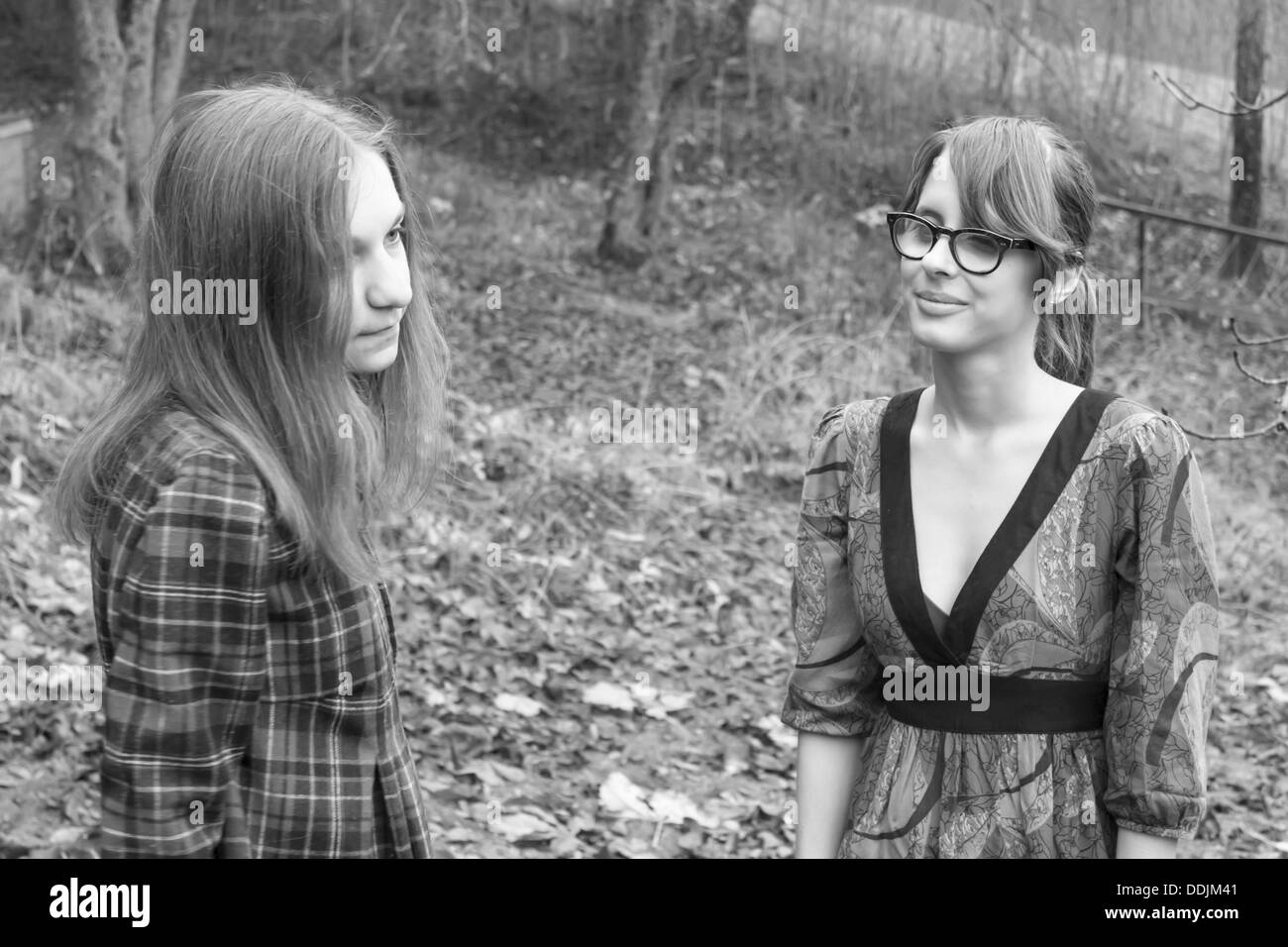 Two teen girls Black and White Stock Photos & Images - Alamy