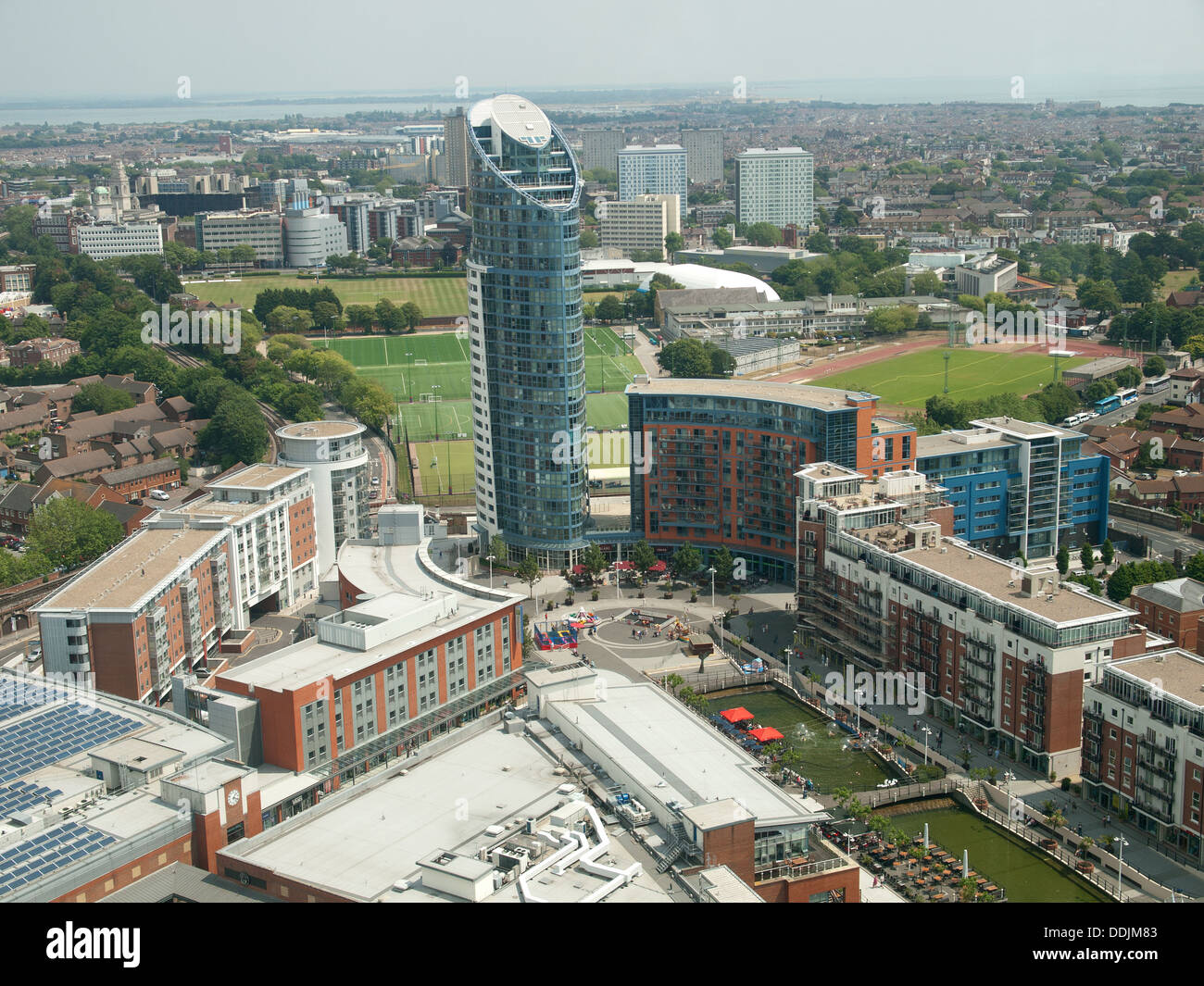View from the Spinnaker Tower Portsmouth Hampshire England UK looking down on Gunwharf Quays Shopping Centre Stock Photo