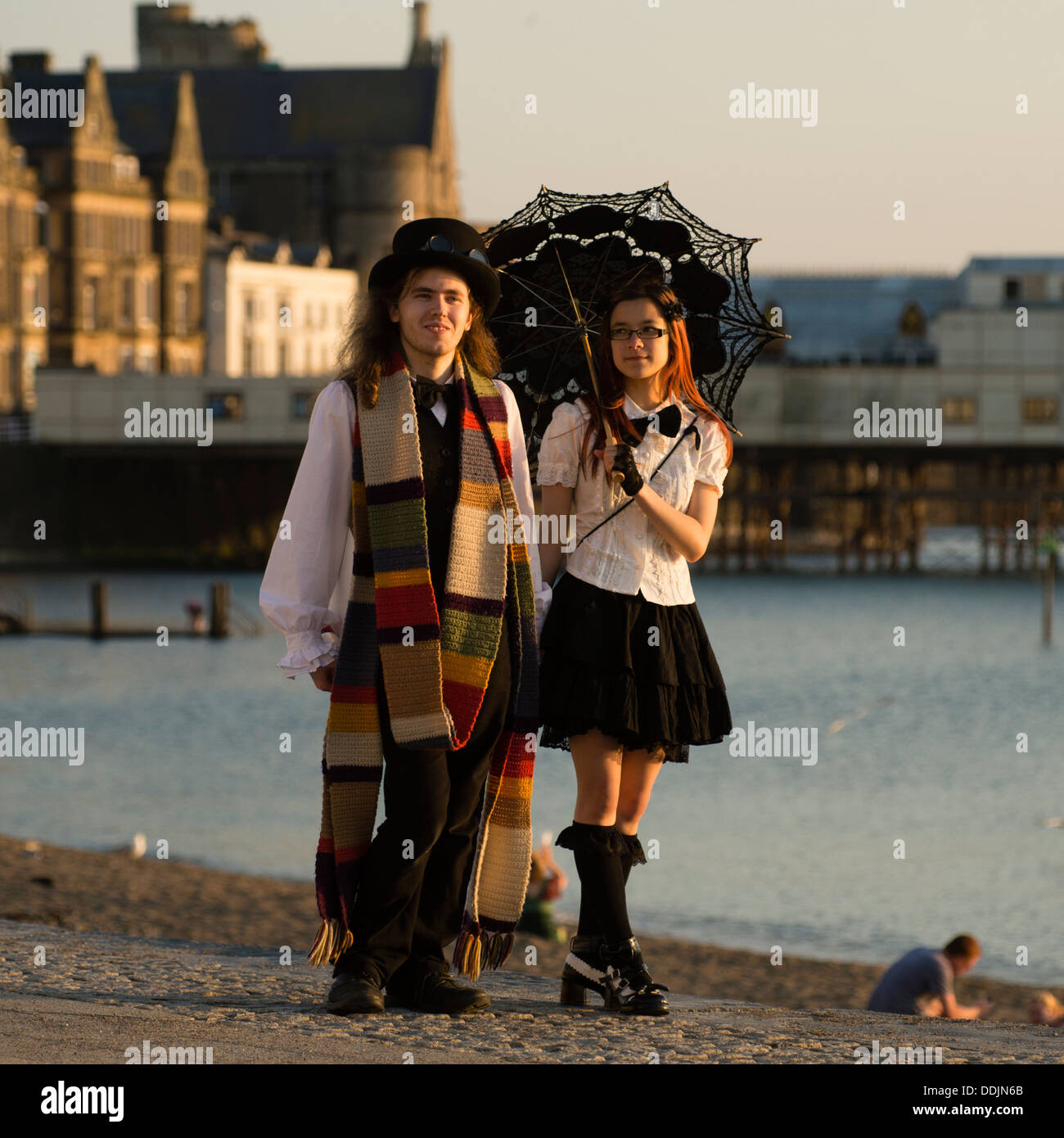 A young couple , cosplay, fantasy dressing, summer evening, Aberystwyth UK Stock Photo