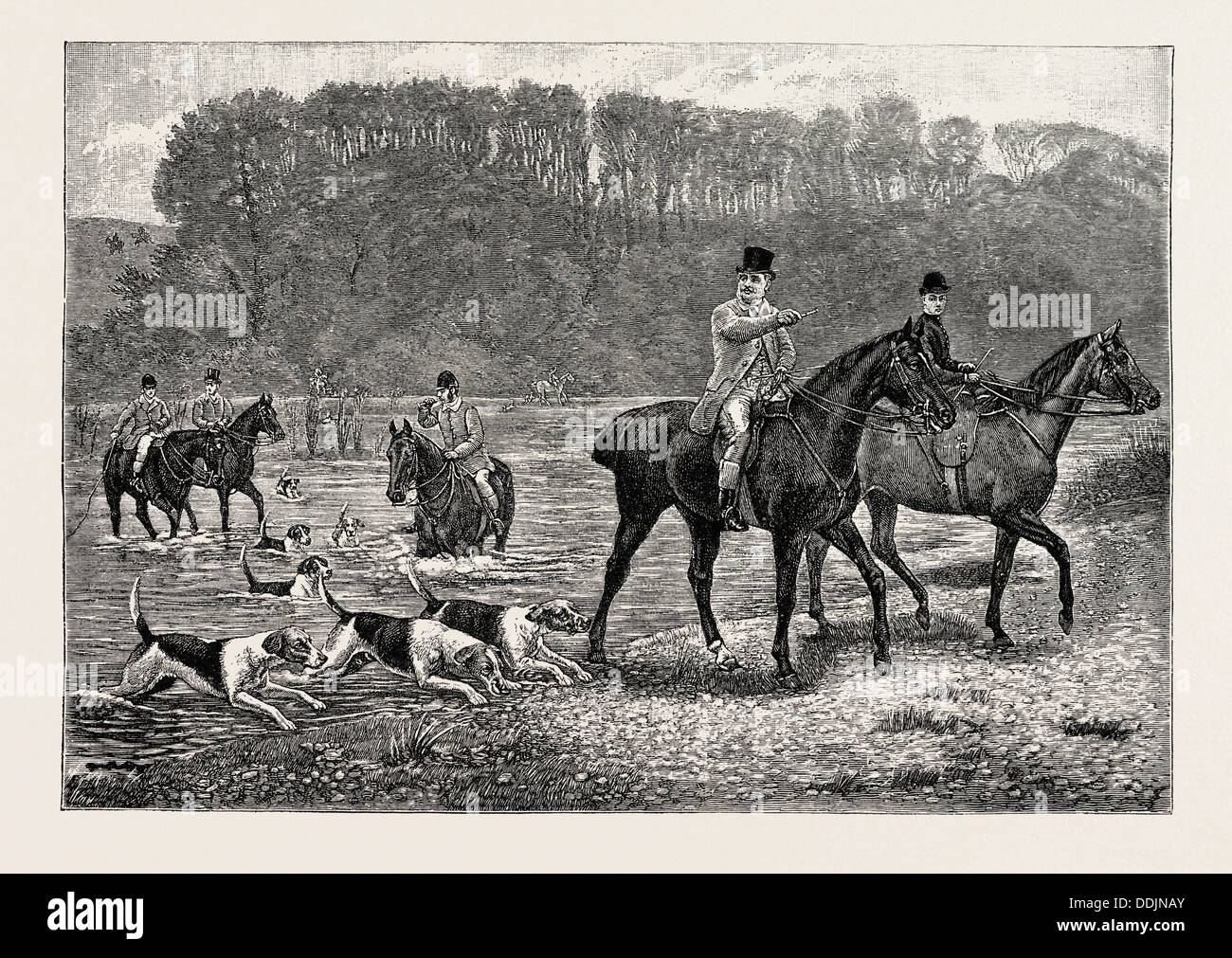 HUNTING ON COQUETSIDE, From the Picture by Colonel Lutyens. UK Stock Photo