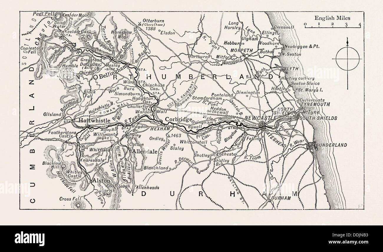 MAP OF THE COURSE OF THE TYNE, a river in the UK Stock Photo Alamy
