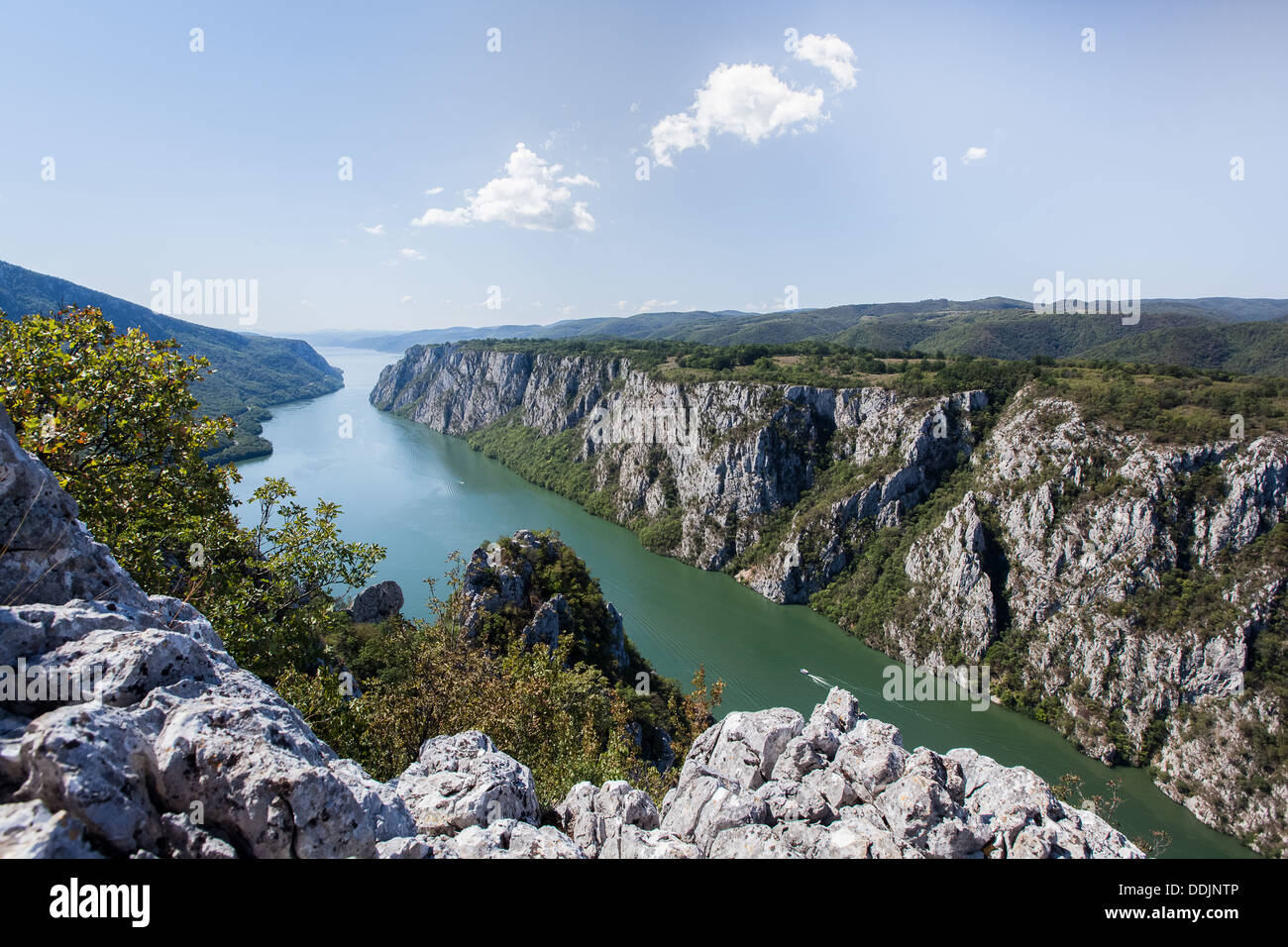 Danube gorge, Danube in Djerdap National park, Serbia. Danube gorge 'iron gate' on the Serbian-Romanian border Stock Photo