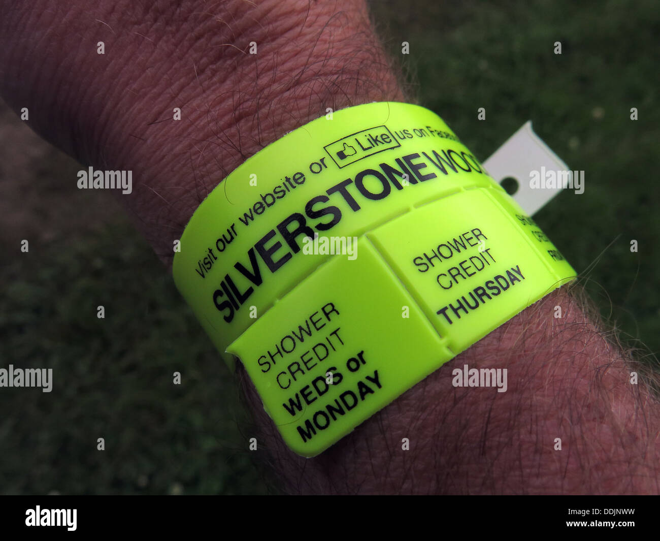 Yellow camping band for British GP June 2013 Silverstone Woods England UK Stock Photo