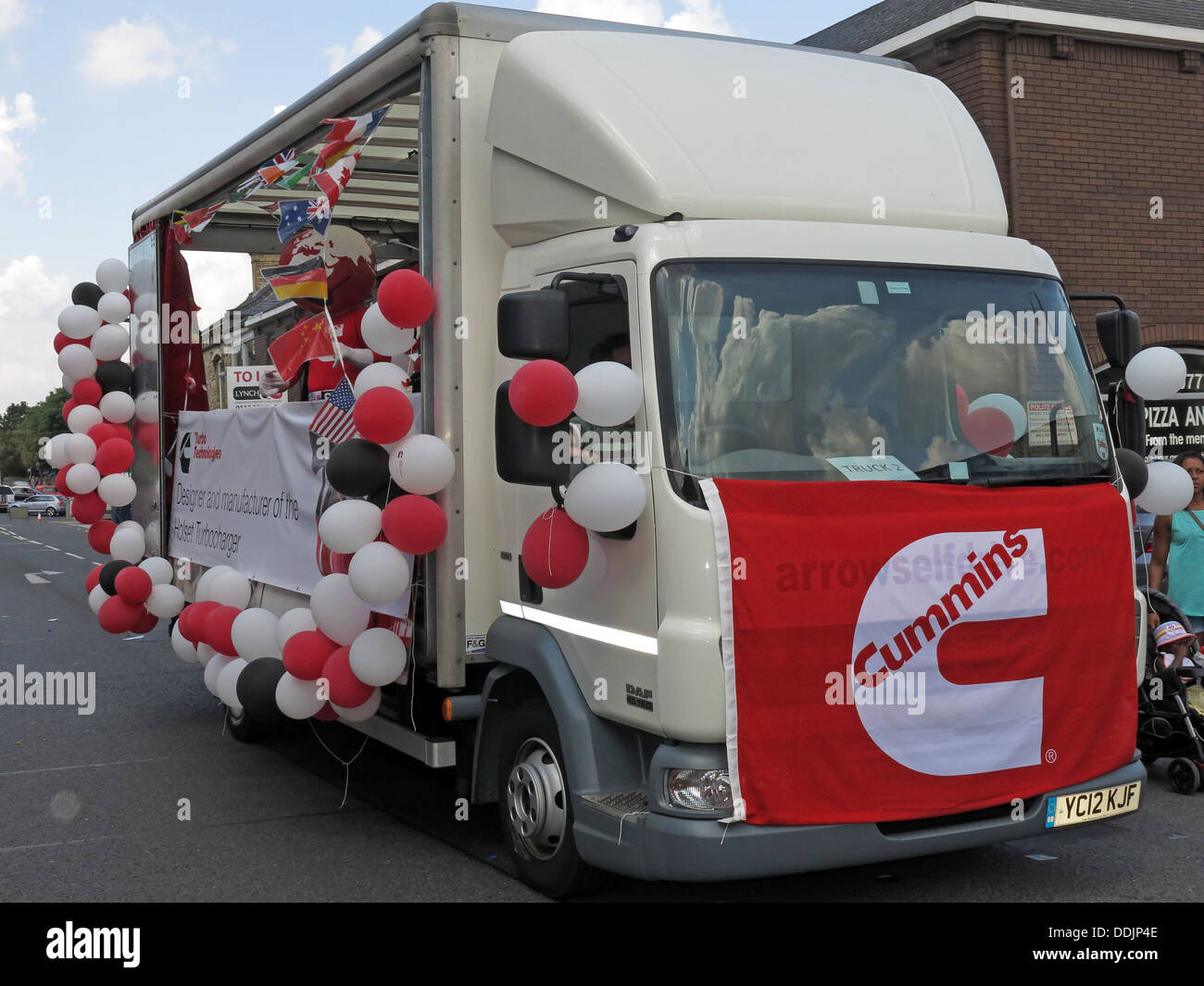 Decorated Cummins float from Huddersfield Carnival 2013 African Caribbean parade street party Stock Photo