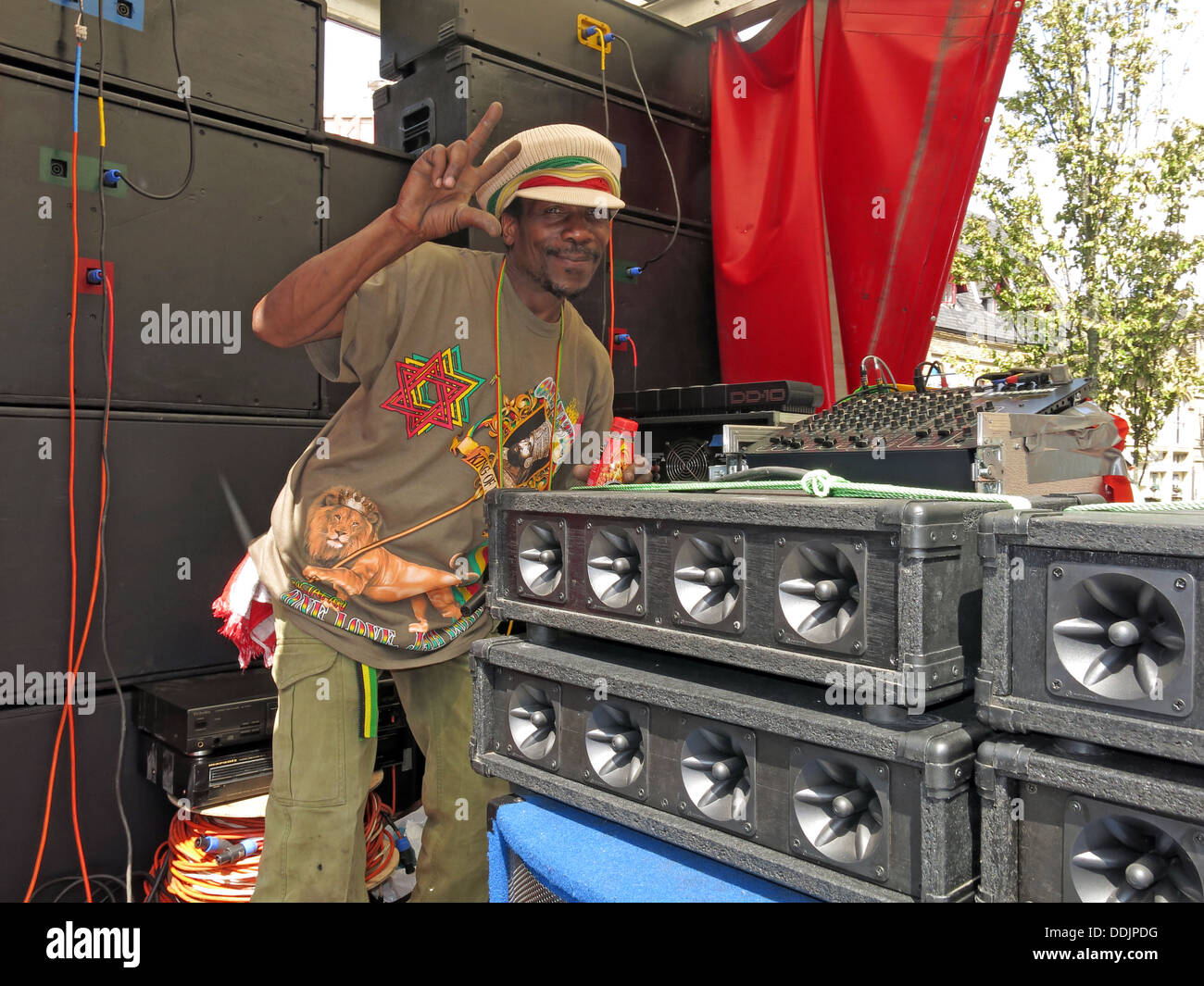 Sound man from Huddersfield Carnival 2013 African Caribbean parade street party Stock Photo