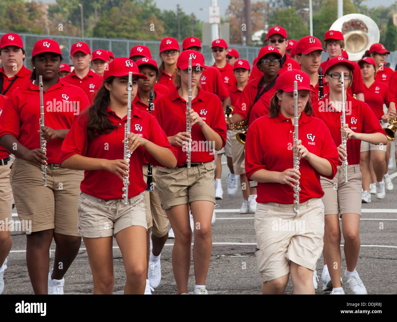 Detroit, Michigan - The Chippewa Valley High School marching band in Detroit's Labor Day parade. Stock Photo