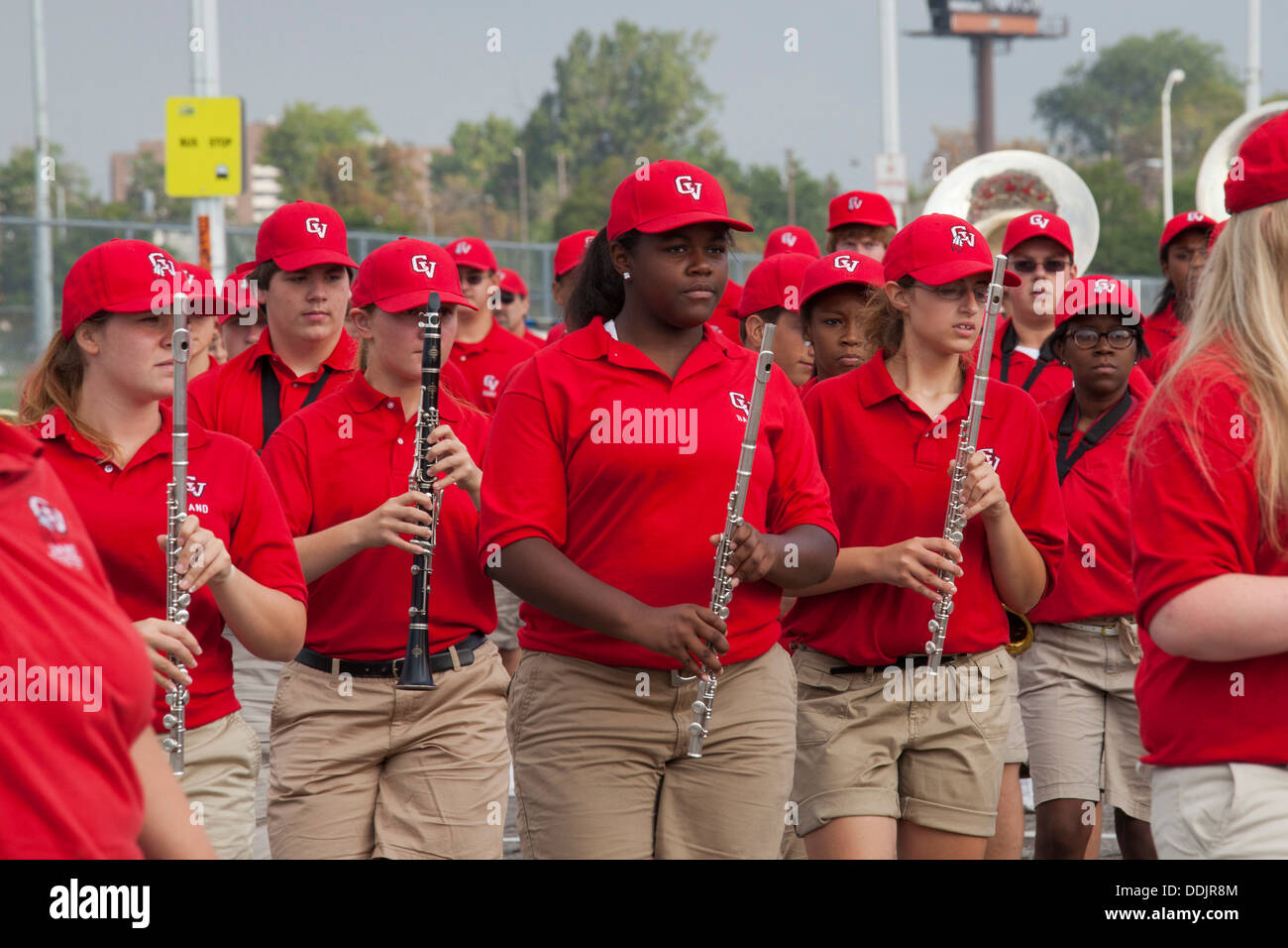 Detroit, Michigan - The Chippewa Valley High School marching band in Detroit's Labor Day parade. Stock Photo