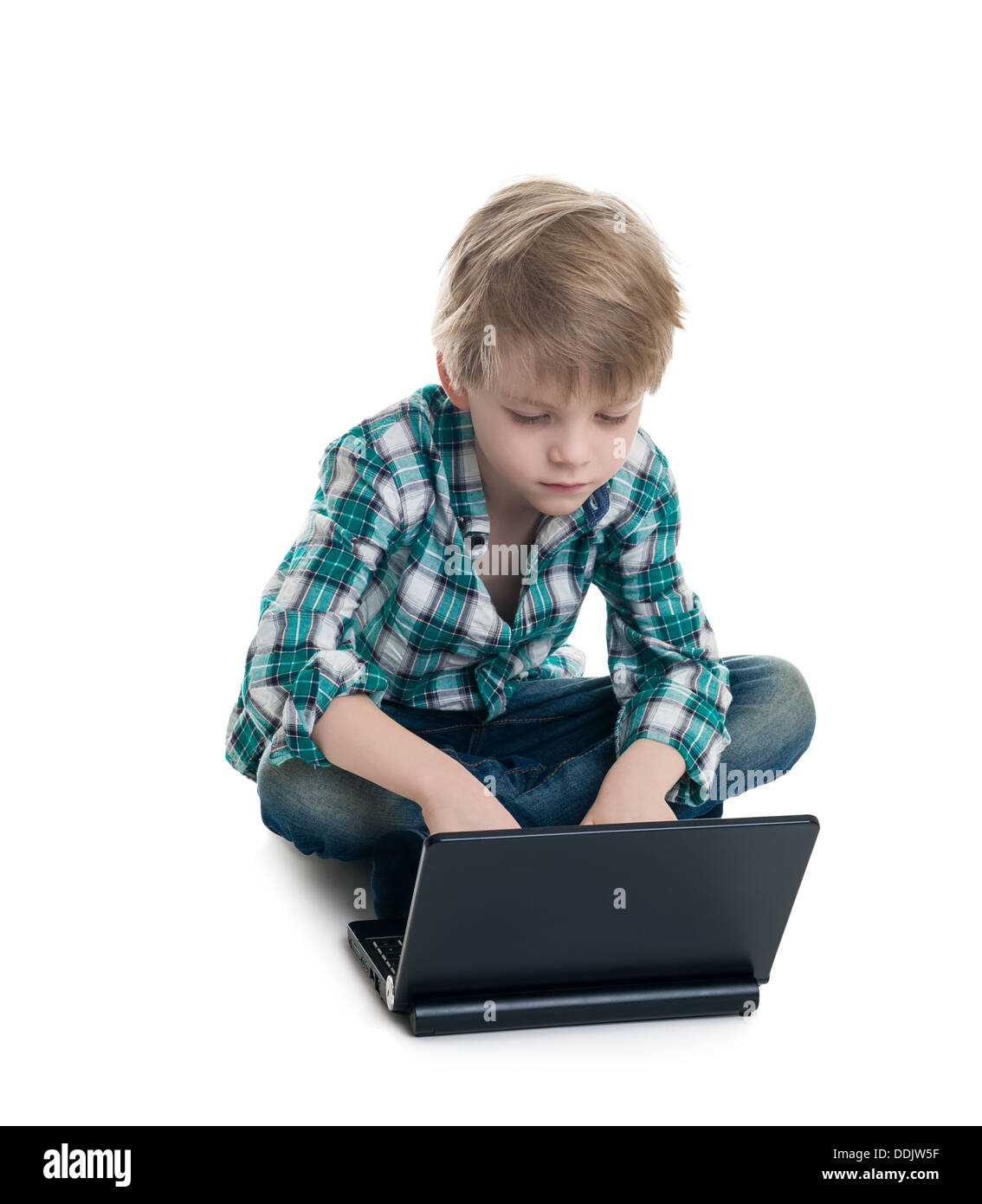 boy with a laptop on a white background Stock Photo - Alamy