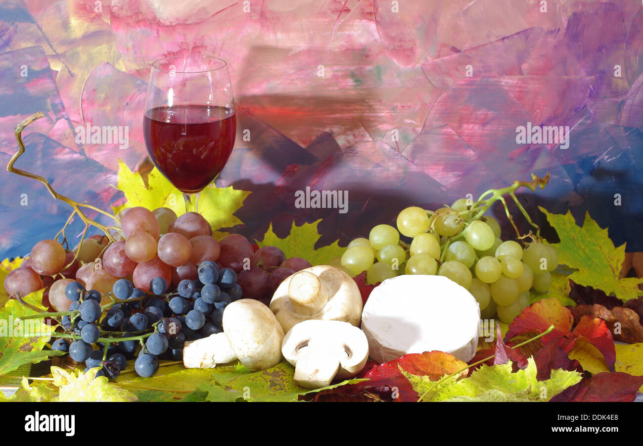 composition from wine and grapes Stock Photo