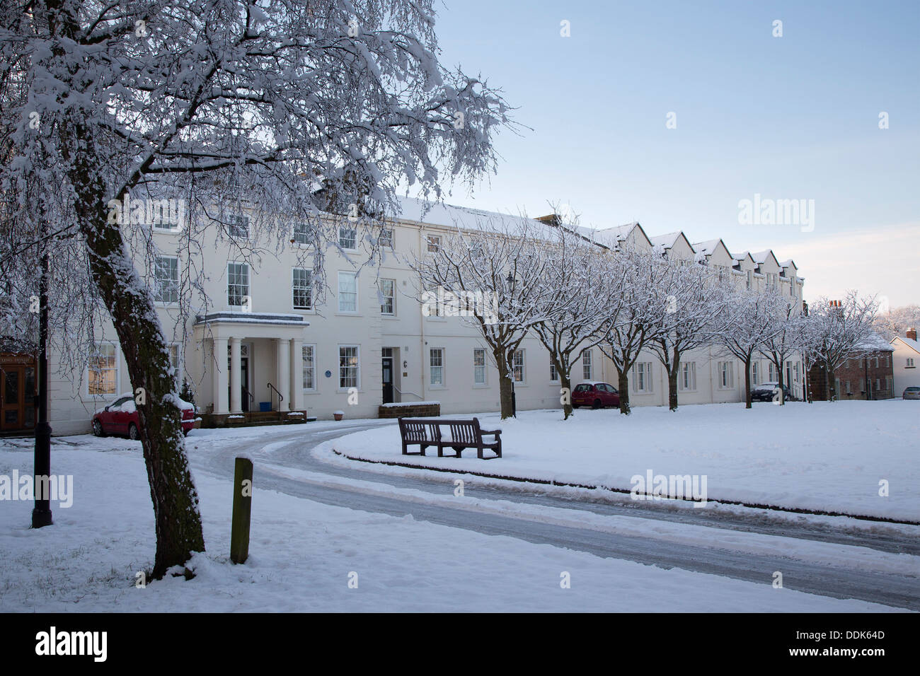 Great Ayton High Green in the snow. Former Friends School Stock Photo Alamy