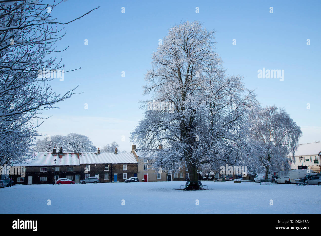 Great Ayton High Green in the snow, snow Stock Photo Alamy