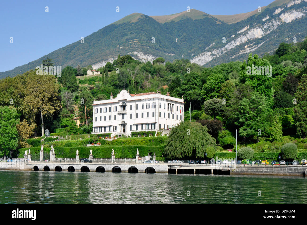 Italy - Lake Como - lake view of  beautiful Villa Carlotta - Tremezzo - circa 1745 - famous for botanical gardens and museum Stock Photo