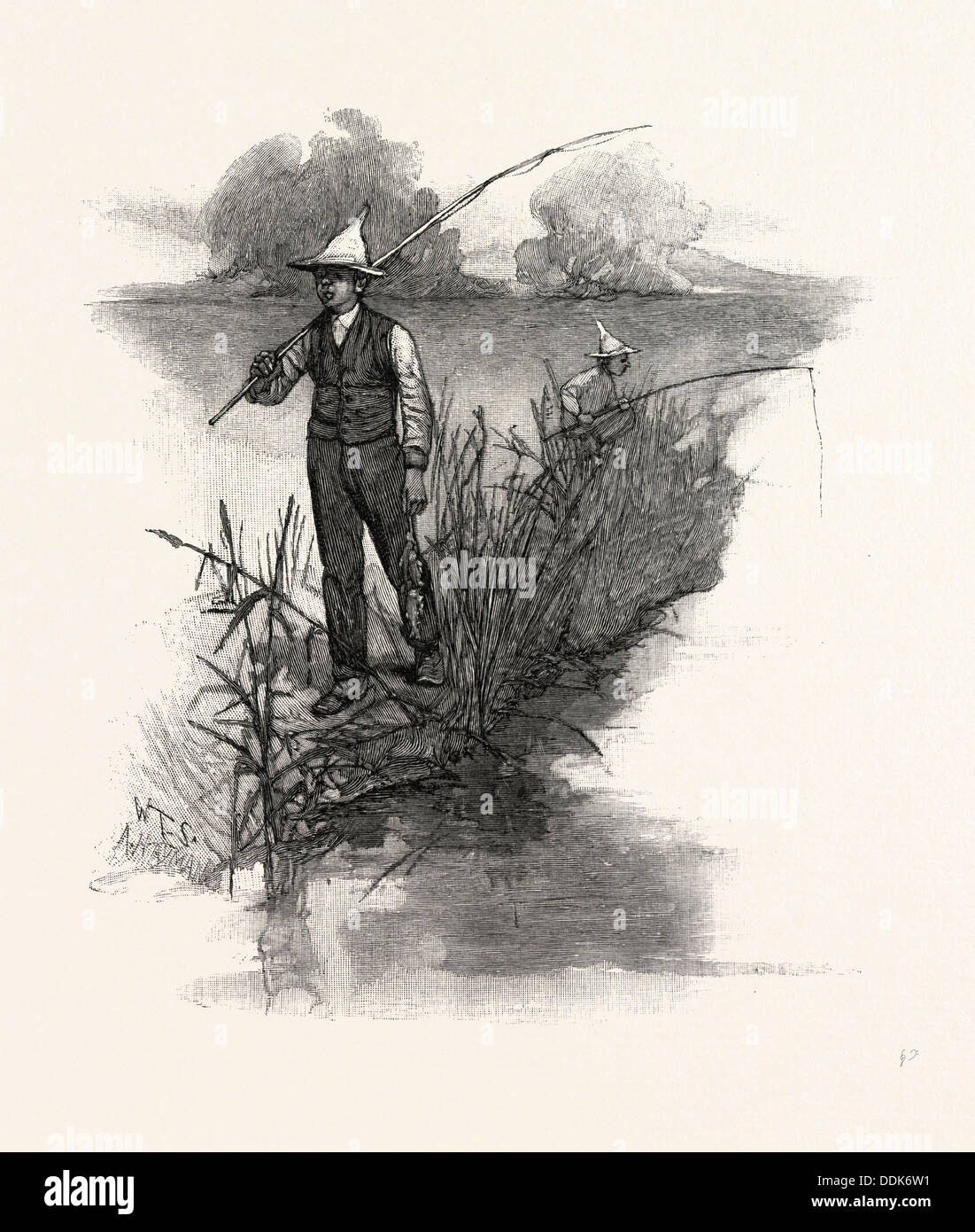 UNLICENSED SPORTSMEN, FISHING, CANADA, NINETEENTH CENTURY ENGRAVING Stock Photo