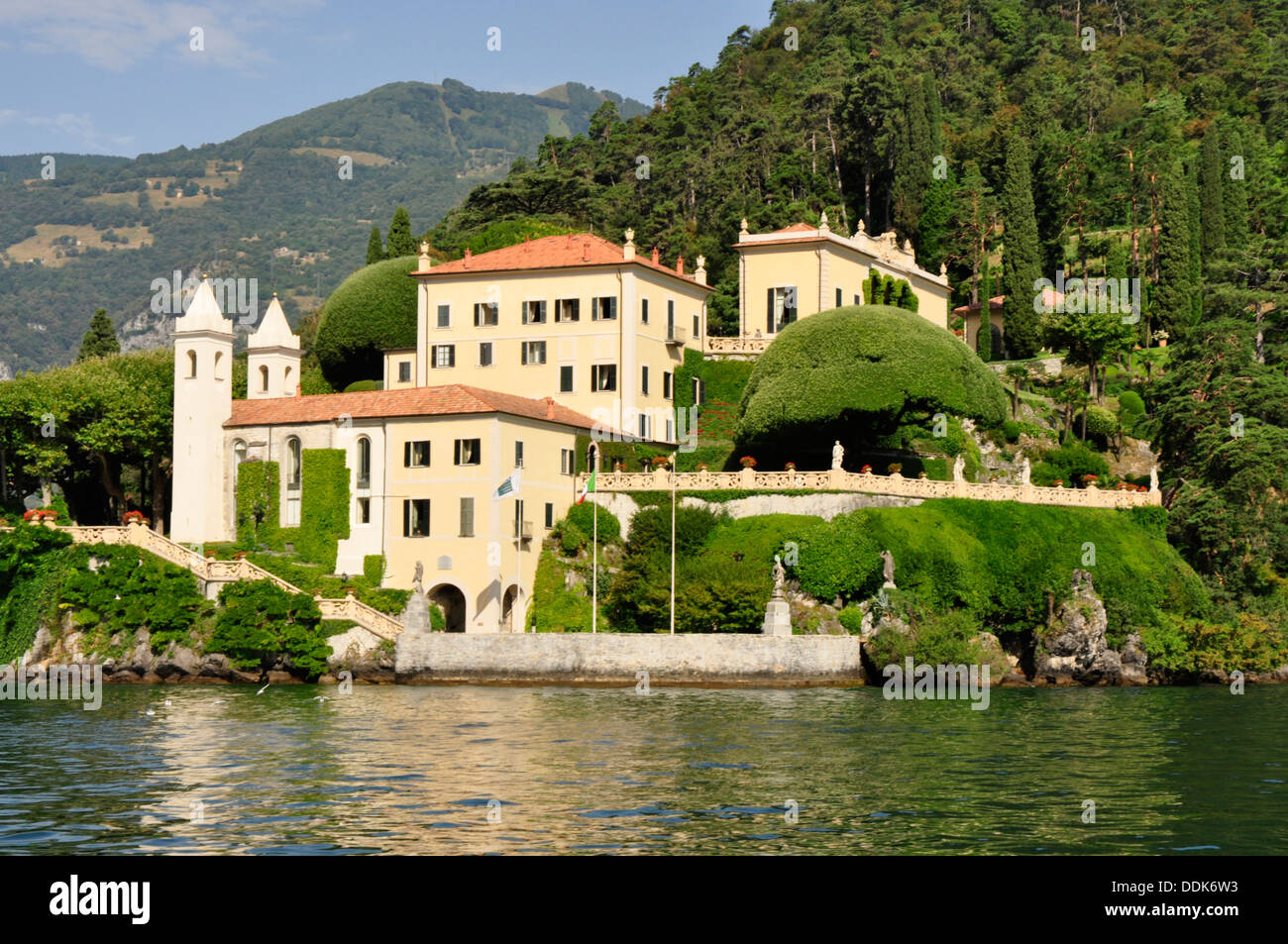 Italy - Lake Como - Lenno - Villa del Balbianello - seen from the lake - built into  slopes of the Punta del Lavedo peninsula. Stock Photo