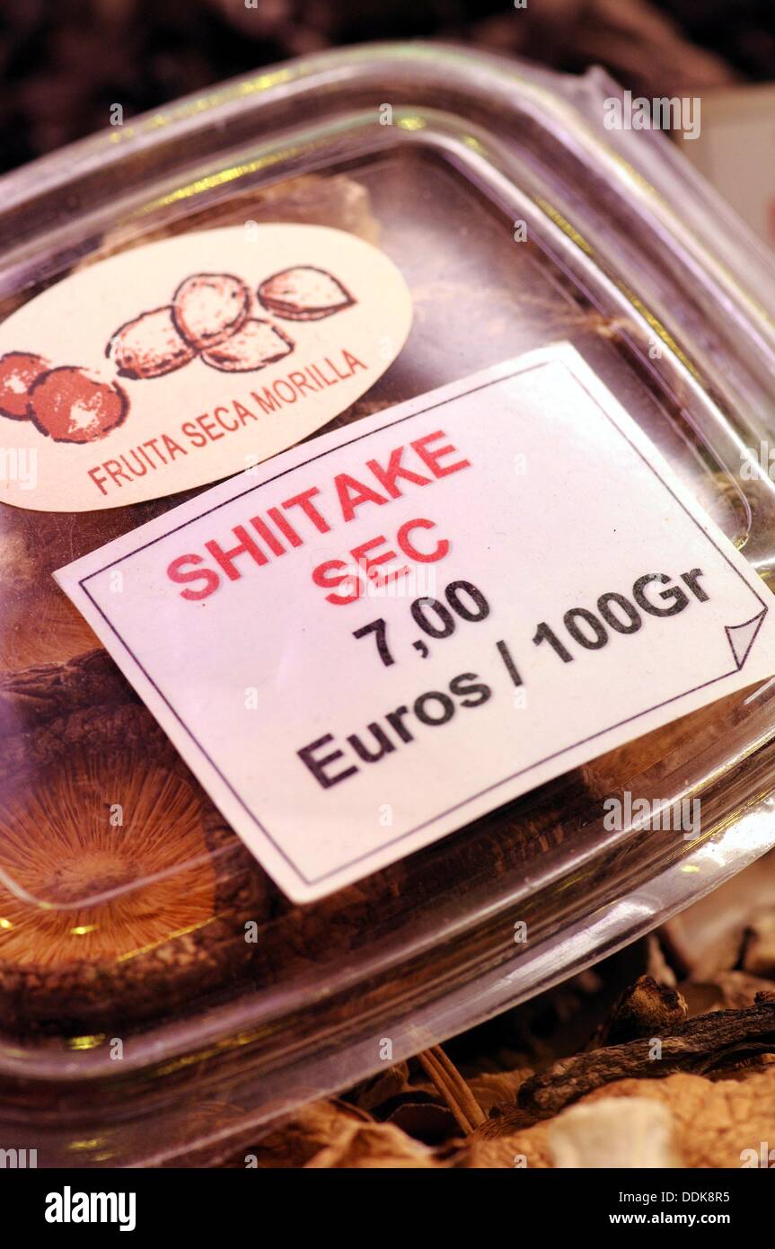 Dry shiitake mushrooms in the Sant Josep market (aka La Boqueria