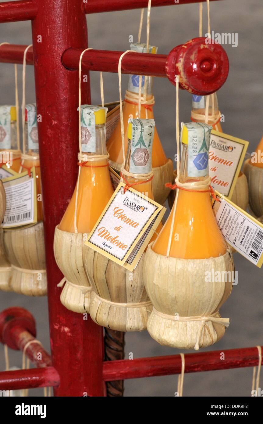 Souvenirs. Small bottles of liquor. Campo dei Fiori square market. Rome