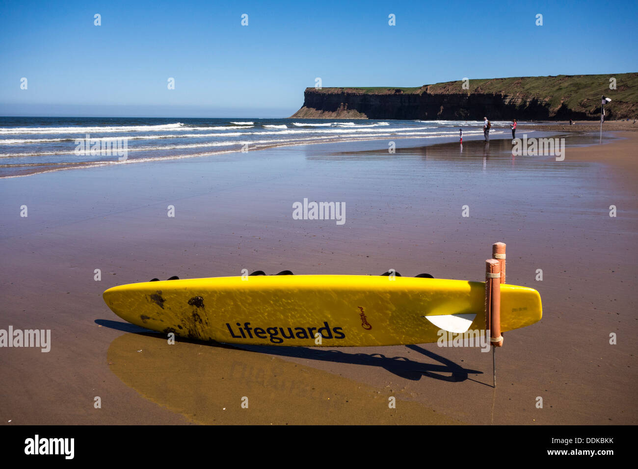 Lifeguards surf board, The beach, Saltburn Stock Photo