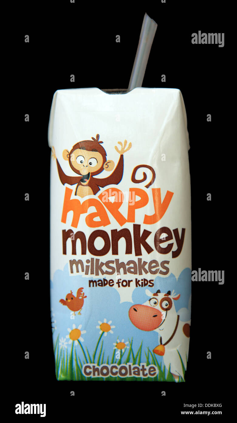 Chocolate milkshake carton with packaging designed for children Stock Photo