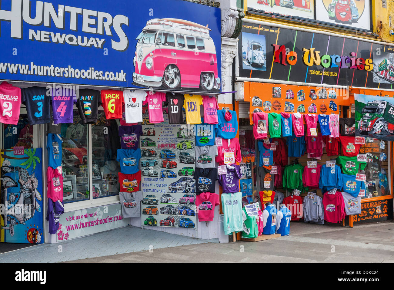England, Cornwall, Newquay, Colourful Shops in Town Centre Stock Photo