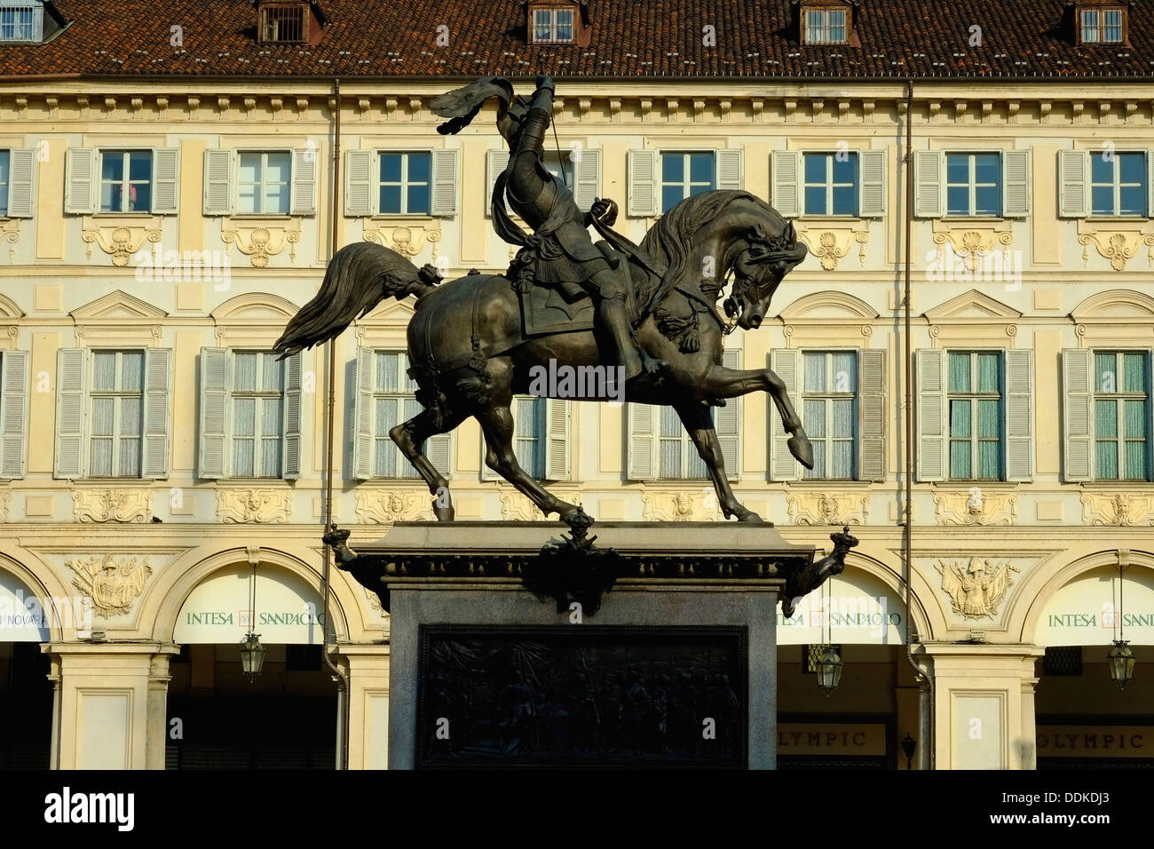 Italy, Piedmont, Turin, Piazza San Carlo, Statue of Emanuele Filiberto di Savoia Stock Photo