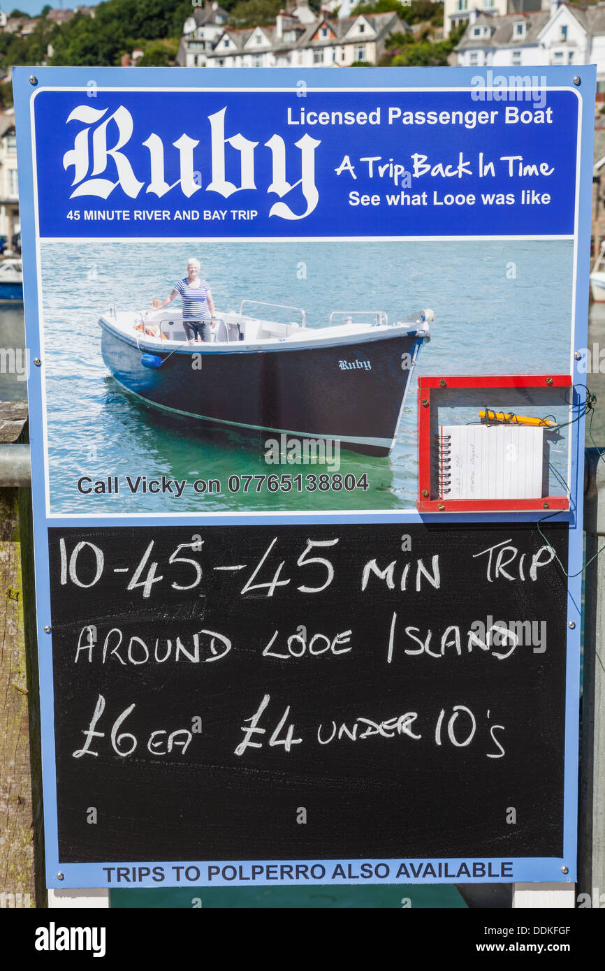 England, Cornwall, Looe, Poster Adverising Boat Excursions Stock Photo