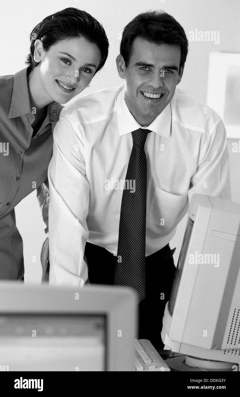 Happy office teamwork Black and White Stock Photos & Images - Alamy