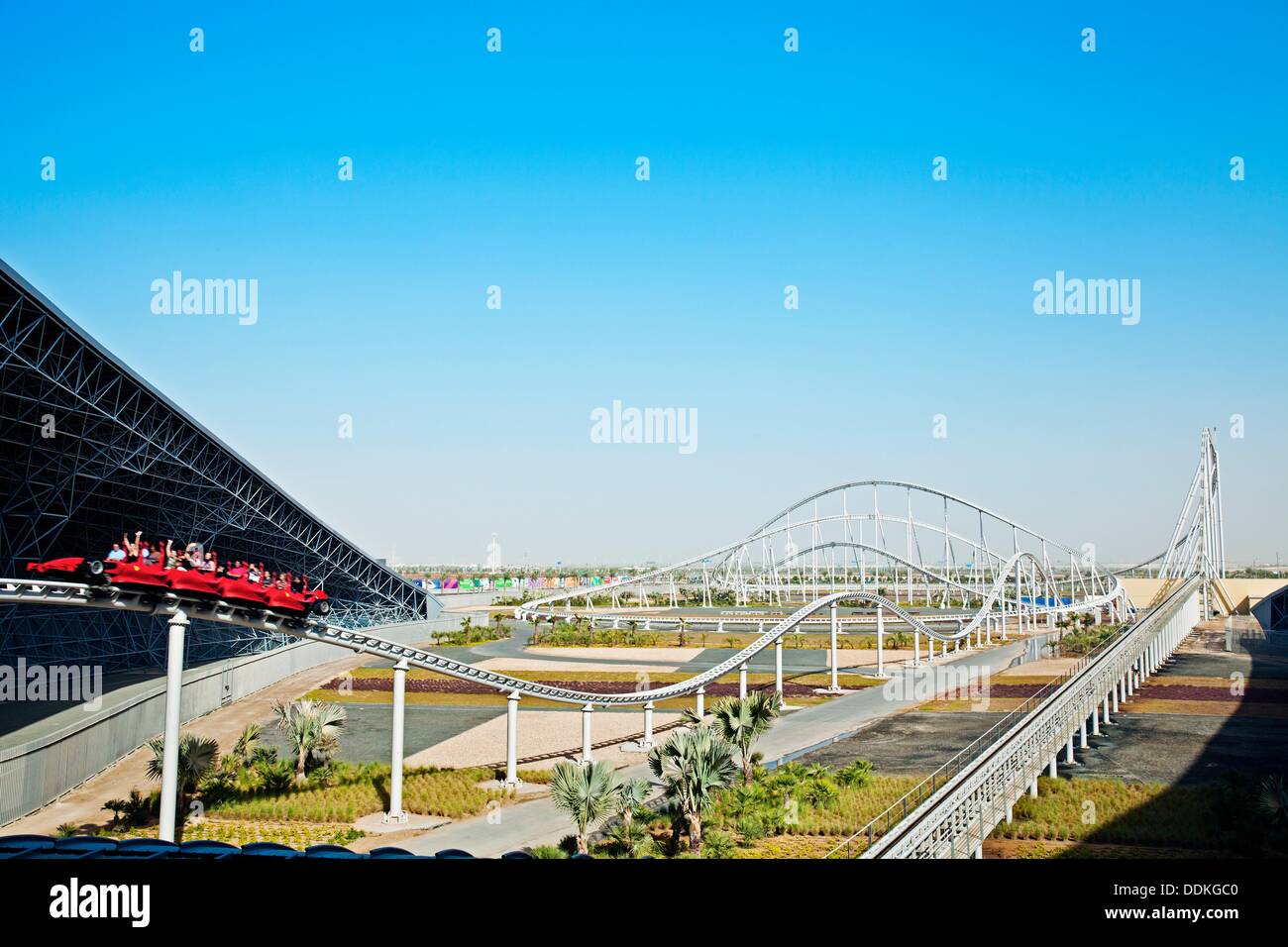 Visitors riding world´s fastest roller coaster, Formula Rossa, at Ferrari World , Abu Dhabi