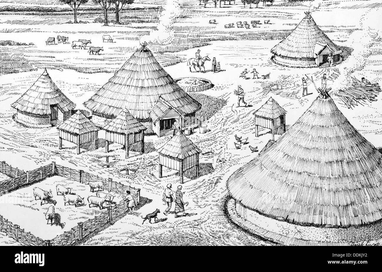 Iron Age settlement, c400c150 BC. Artist Derek Lucas Stock Photo Alamy