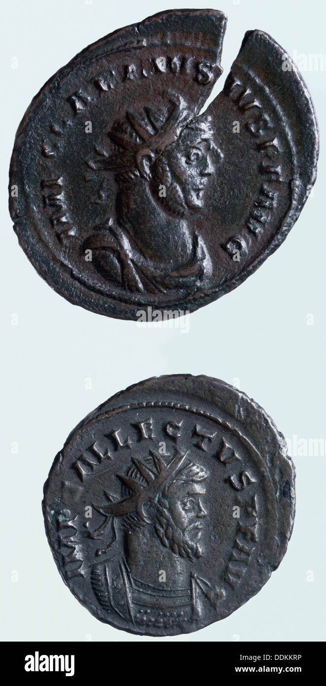 Bronze antoninianus coins, Roman, c293-c296 AD. Artist: Unknown Stock Photo