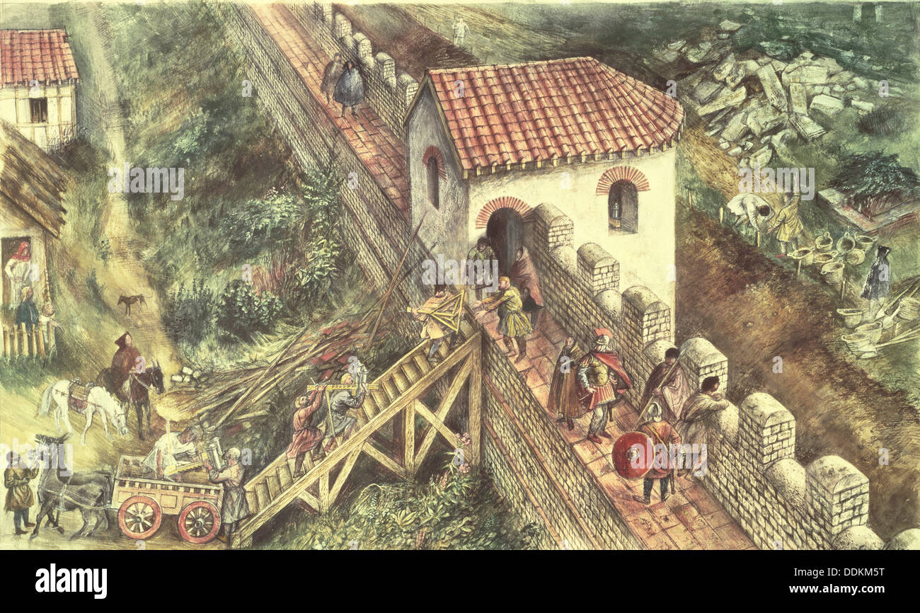 Roman bastion on the city wall, London, 4th century. Artist: Unknown 