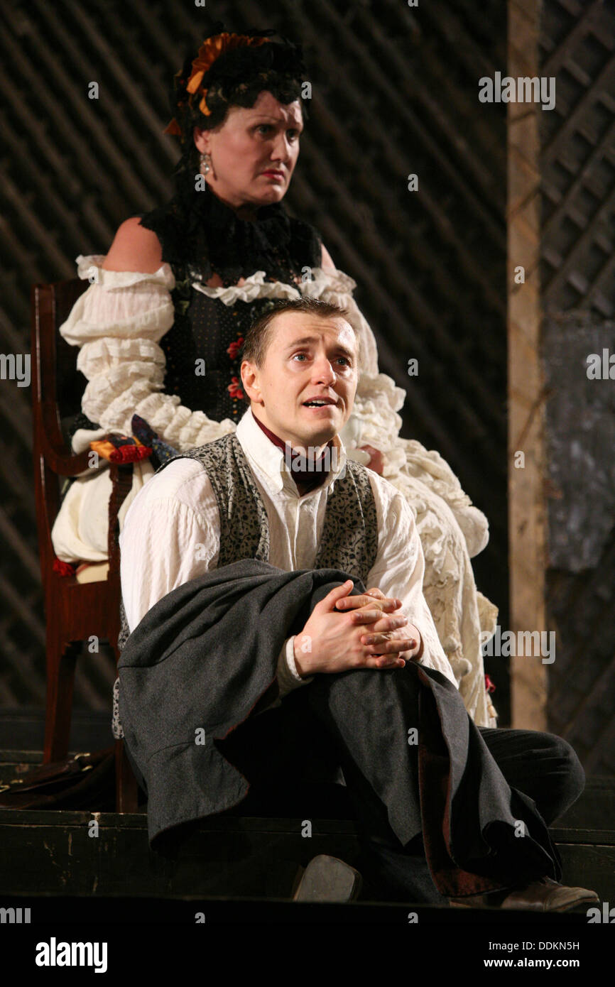 Russian actors Sergey Bezrukov (R) and Olga Blok-Mirimskaya. Moscow ...
