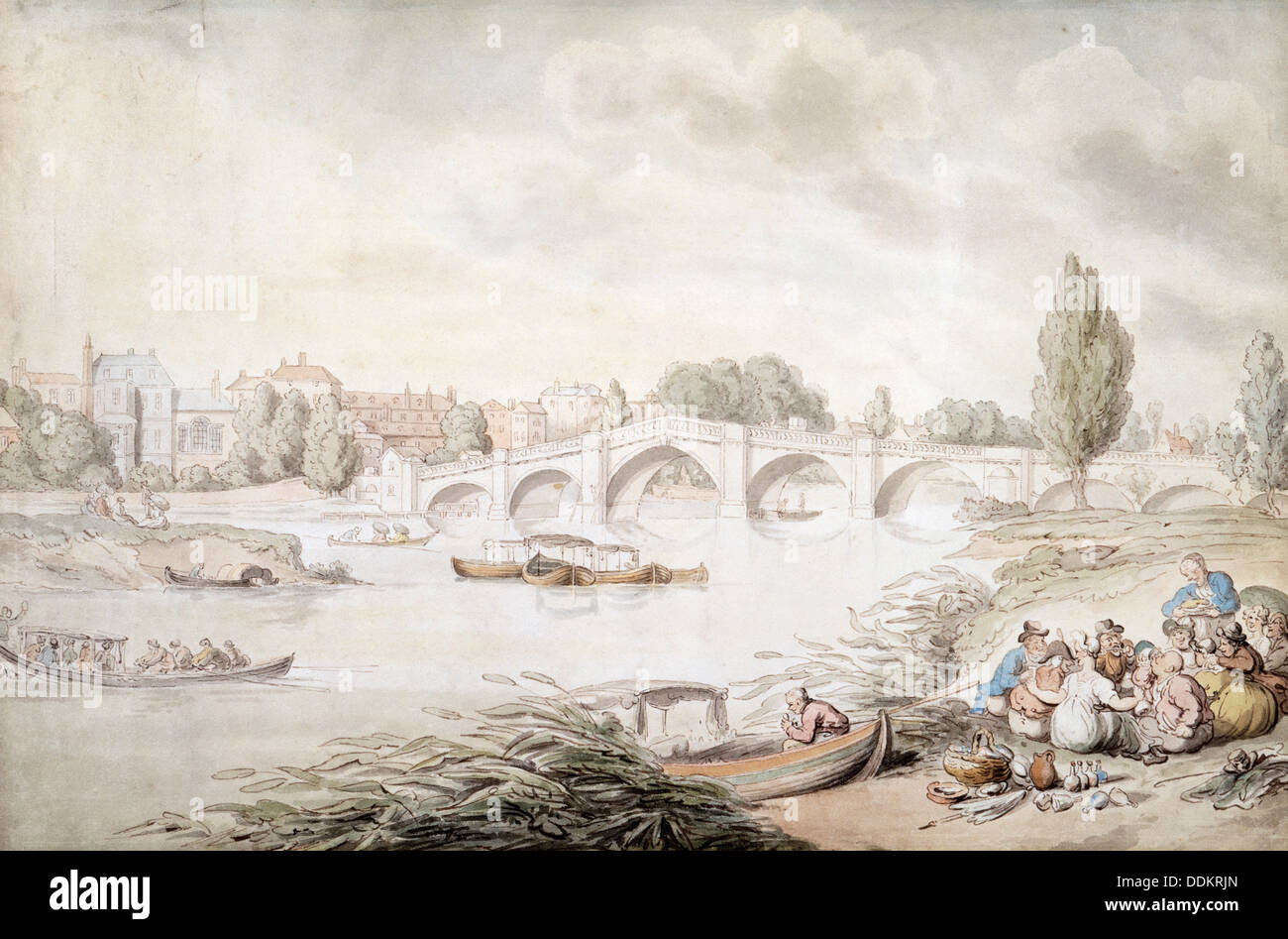 Richmond Bridge, London, (c1780-c1820?). Artist: Thomas Rowlandson Stock Photo