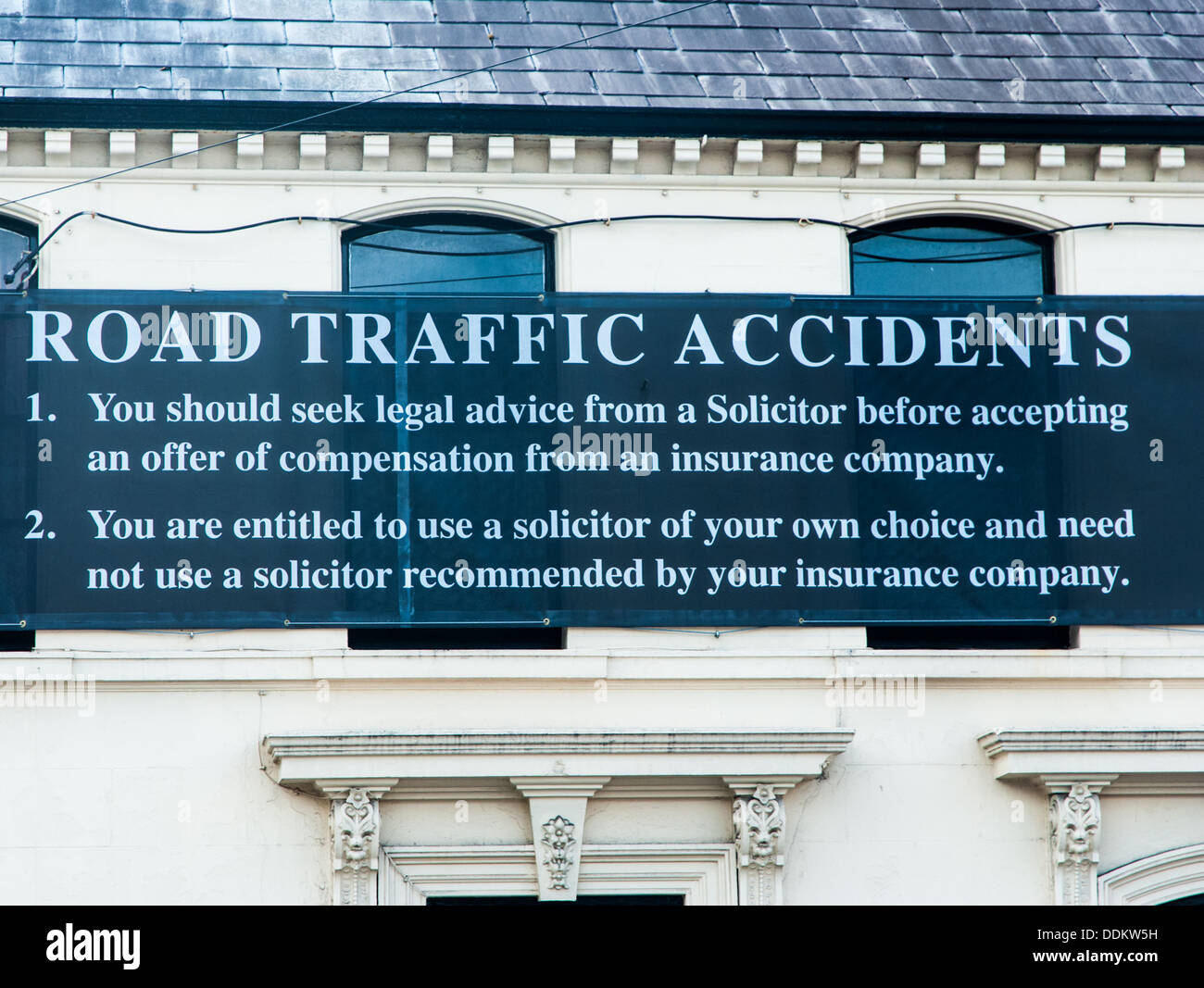 Advertisement supporting the use of solicitors in Road Traffic Accident Claims Stock Photo