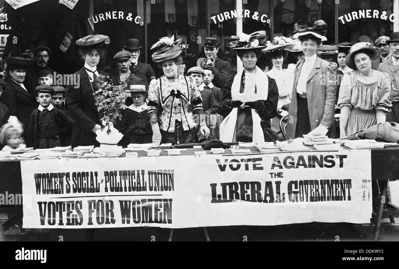Suffragettes campaigning during a by-election, c1910. Artist: Unknown Stock Photo
