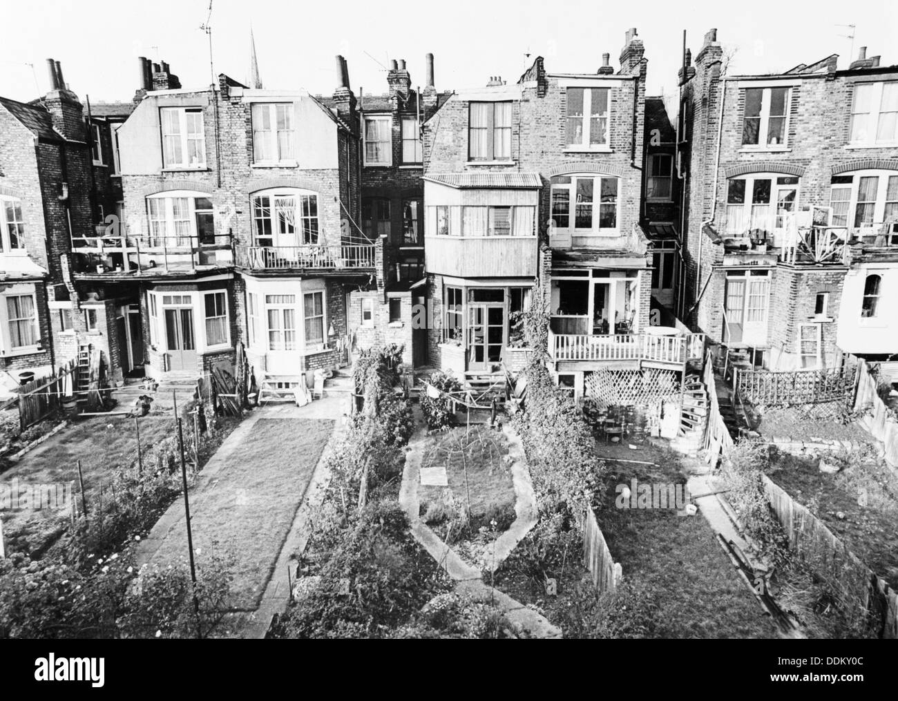 Back garden of houses on Muswell Hill Palace, Haringey, London, 1977. Artist: Unknown Stock Photo